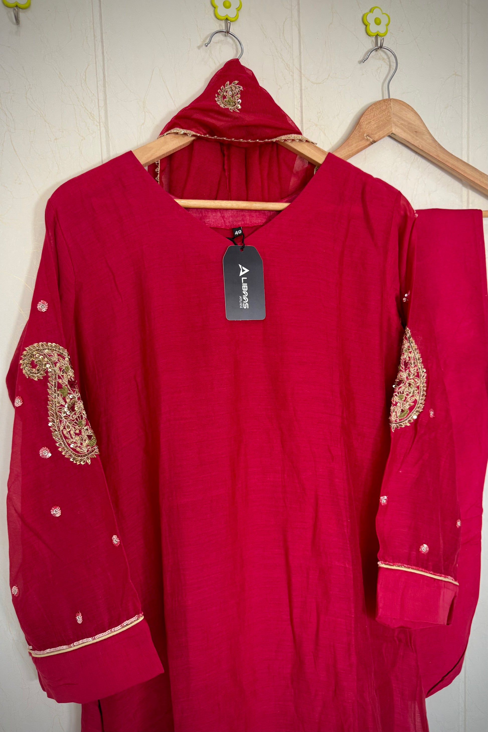 “Navya” Beautiful Red Mul Chanderi A line Anarkali Kurta Set