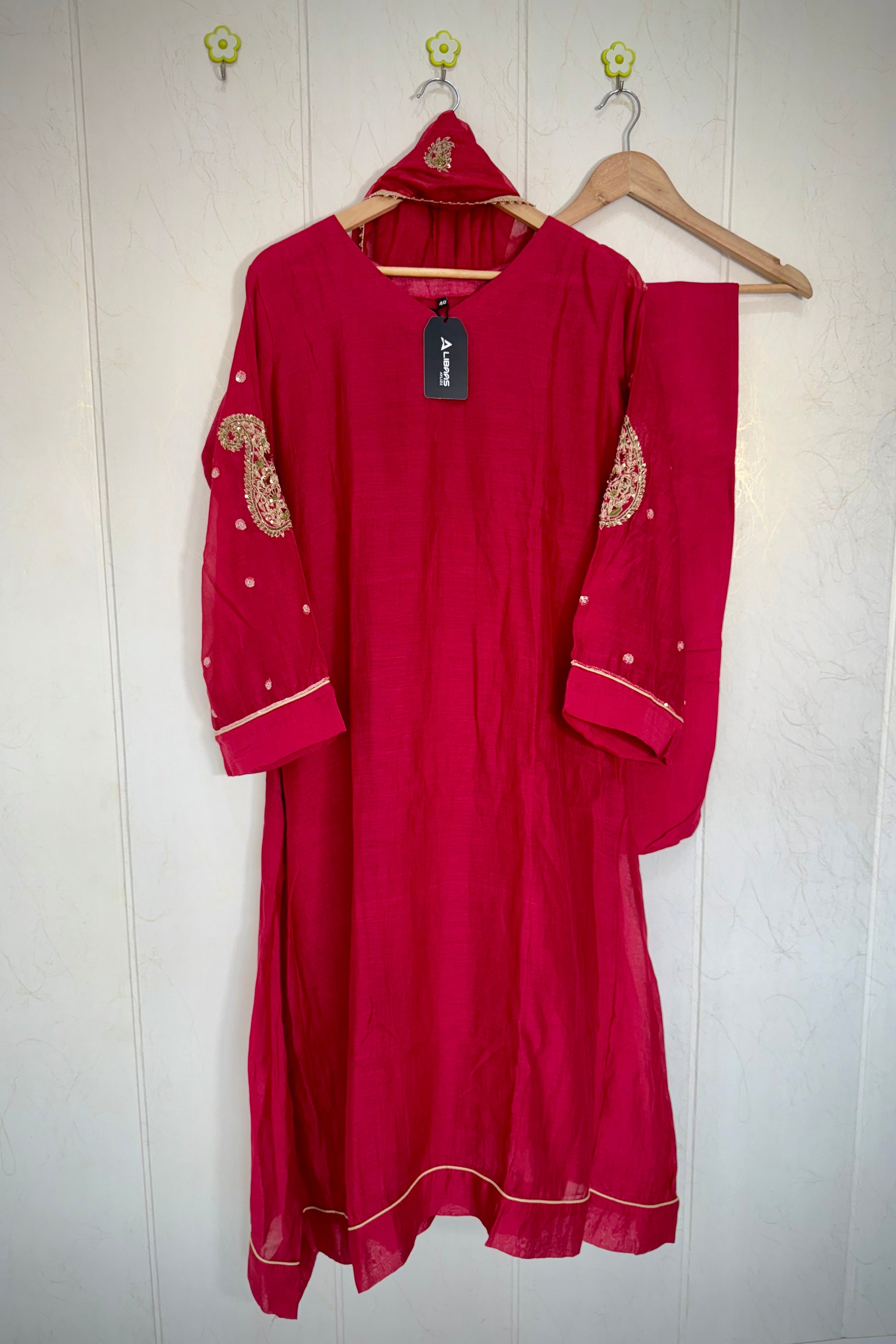 “Navya” Beautiful Red Mul Chanderi A line Anarkali Kurta Set