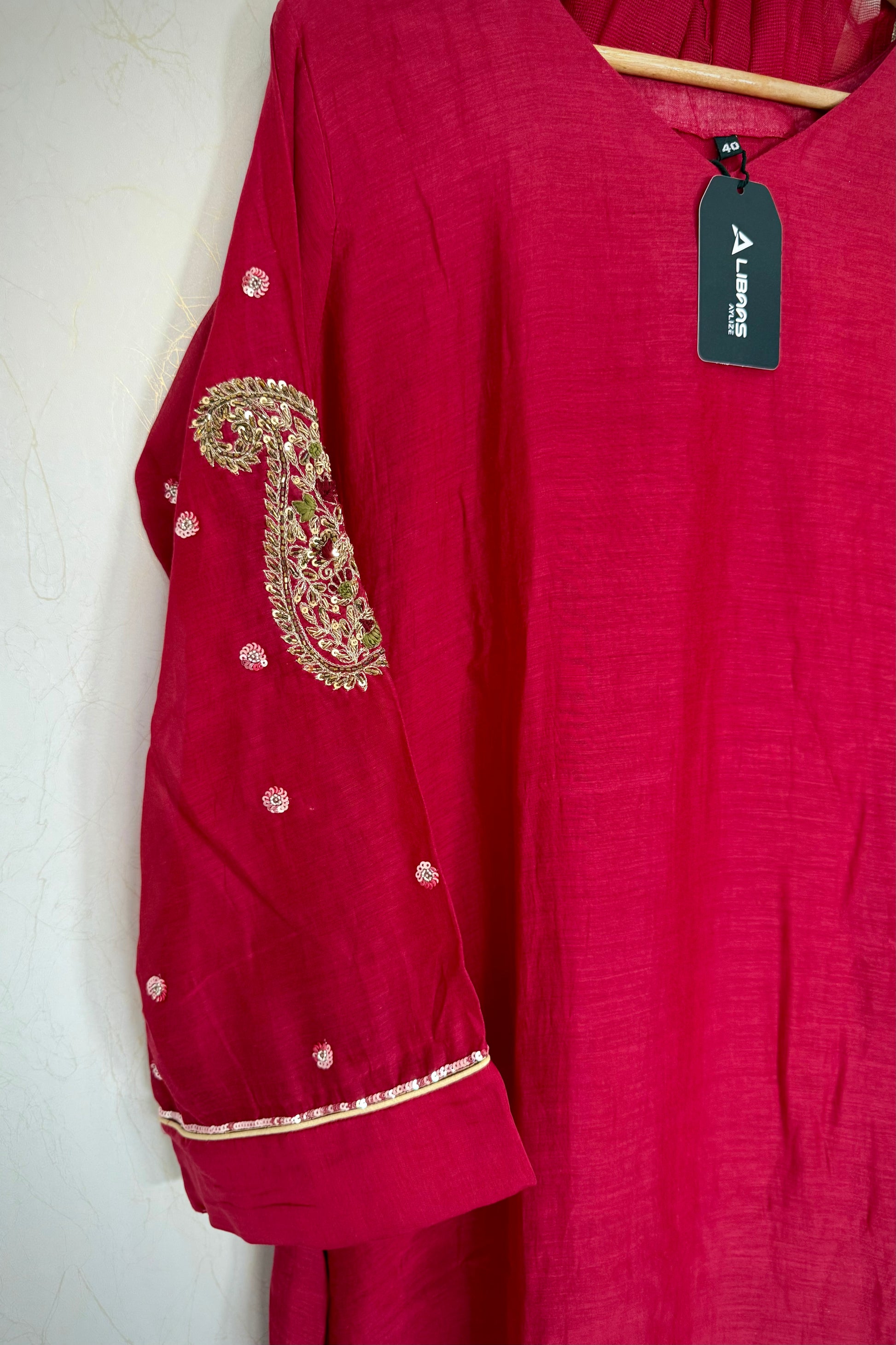 “Navya” Beautiful Red Mul Chanderi A line Anarkali Kurta Set