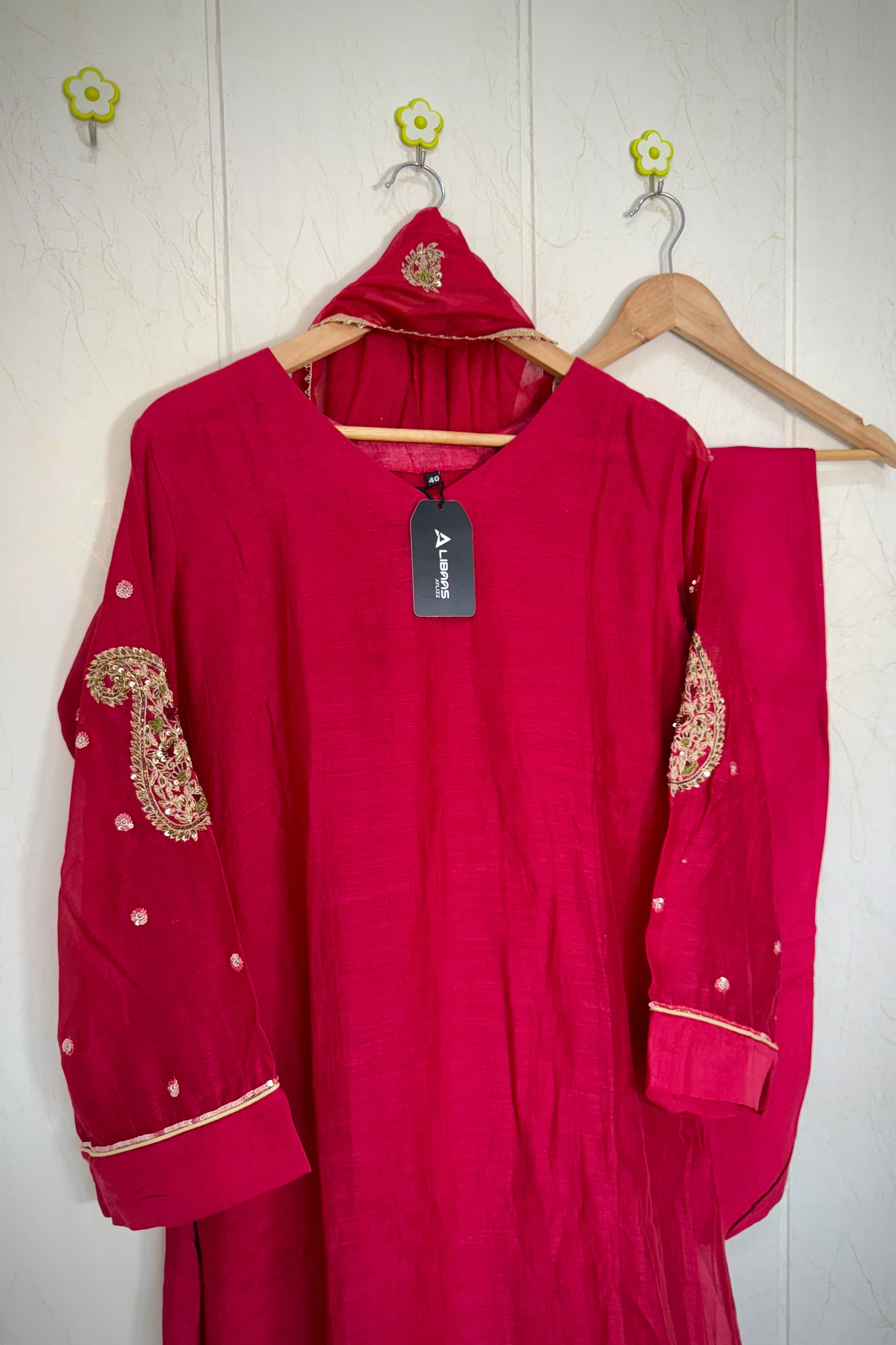 “Navya” Beautiful Red Mul Chanderi A line Anarkali Kurta Set