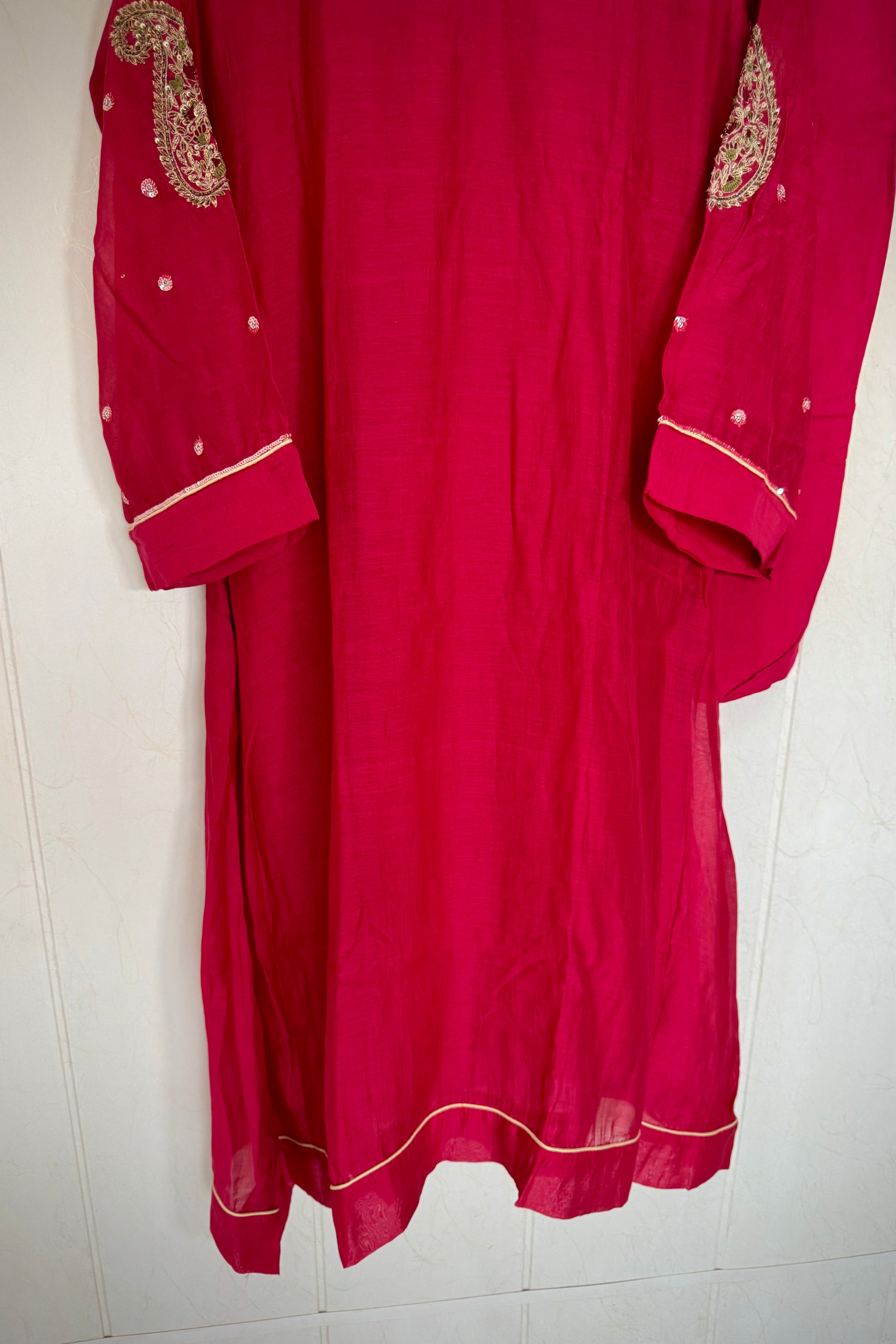 “Navya” Beautiful Red Mul Chanderi A line Anarkali Kurta Set