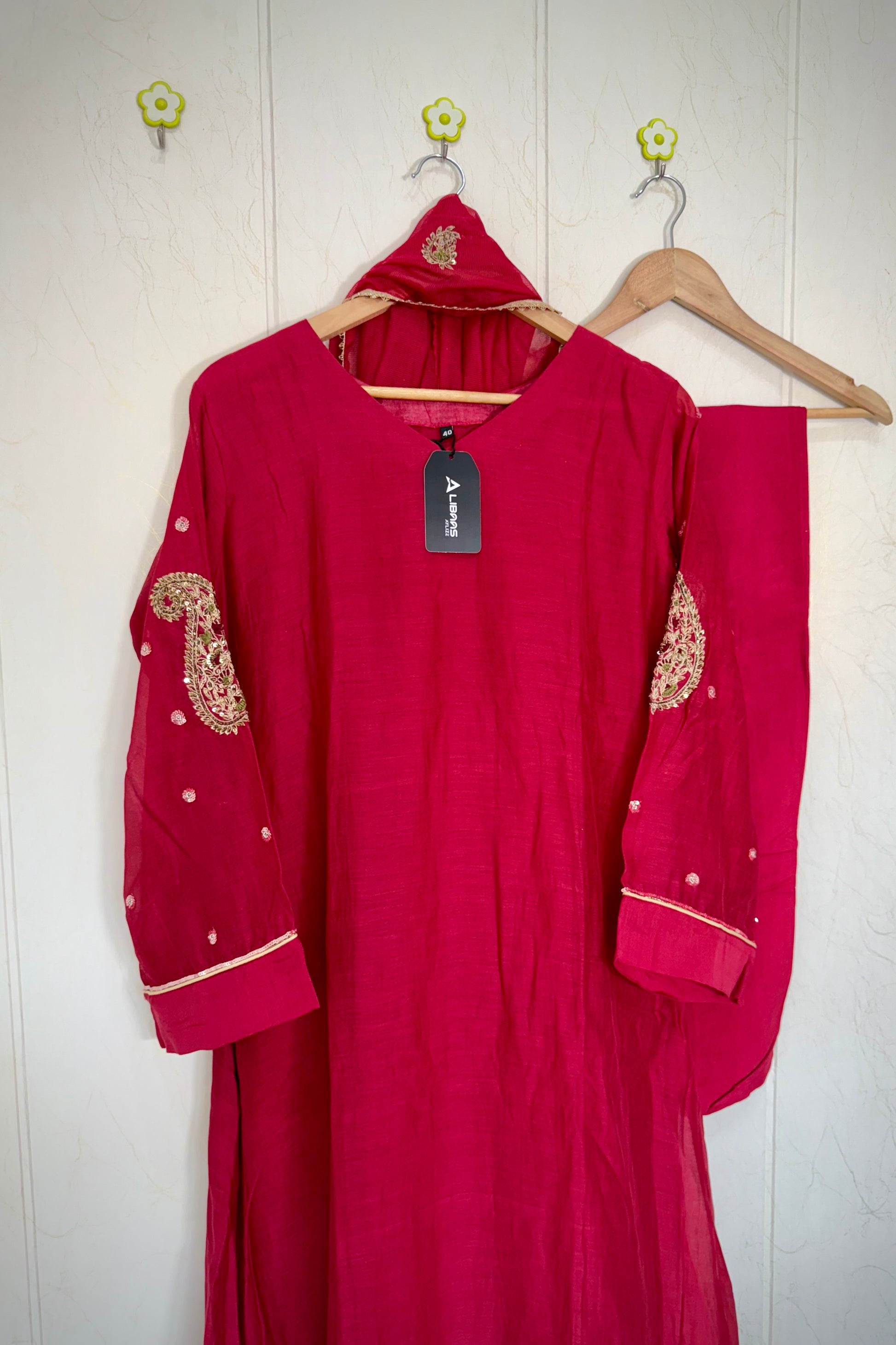 “Navya” Beautiful Red Mul Chanderi A line Anarkali Kurta Set