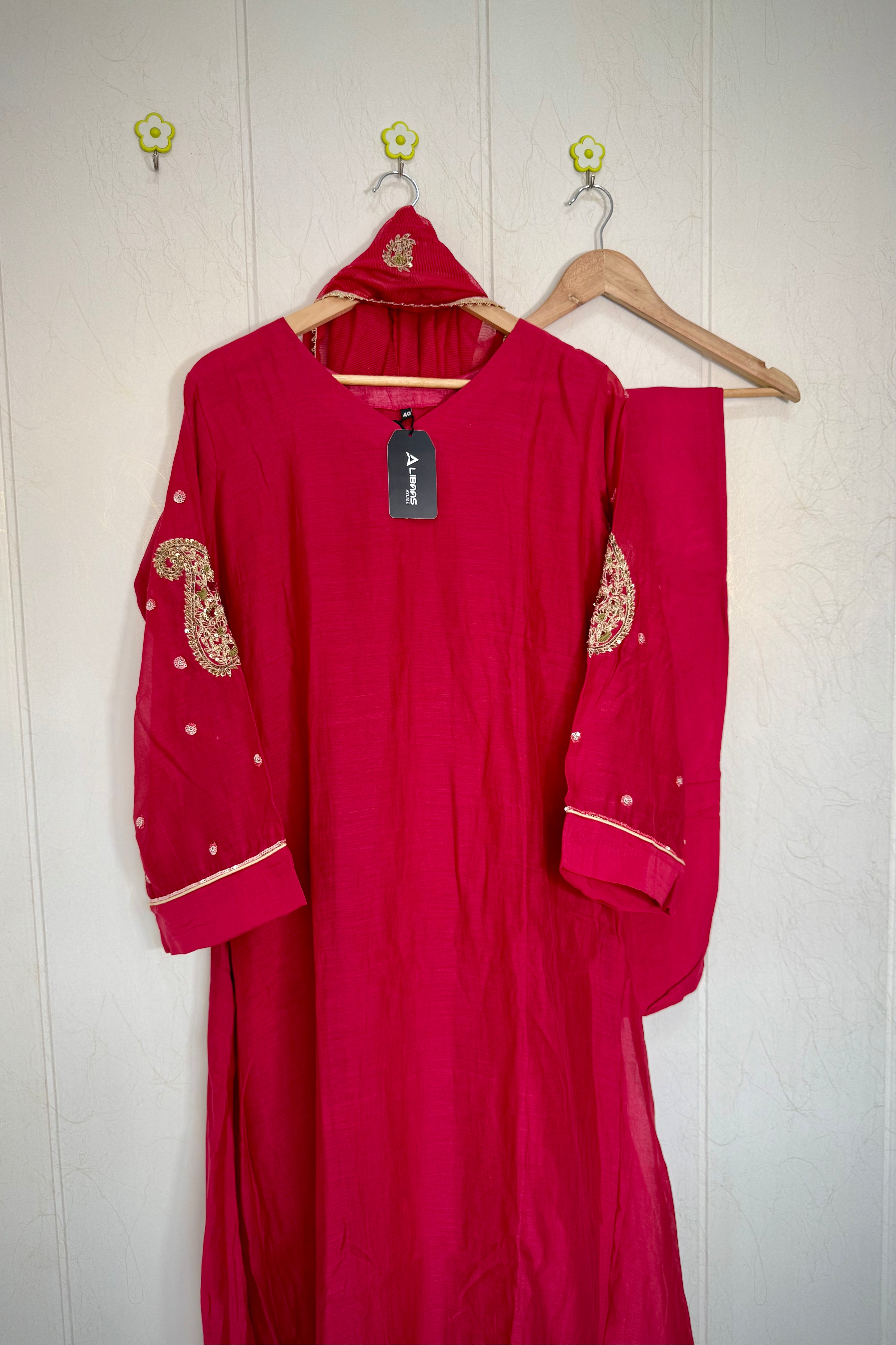 “Navya” Beautiful Red Mul Chanderi A line Anarkali Kurta Set