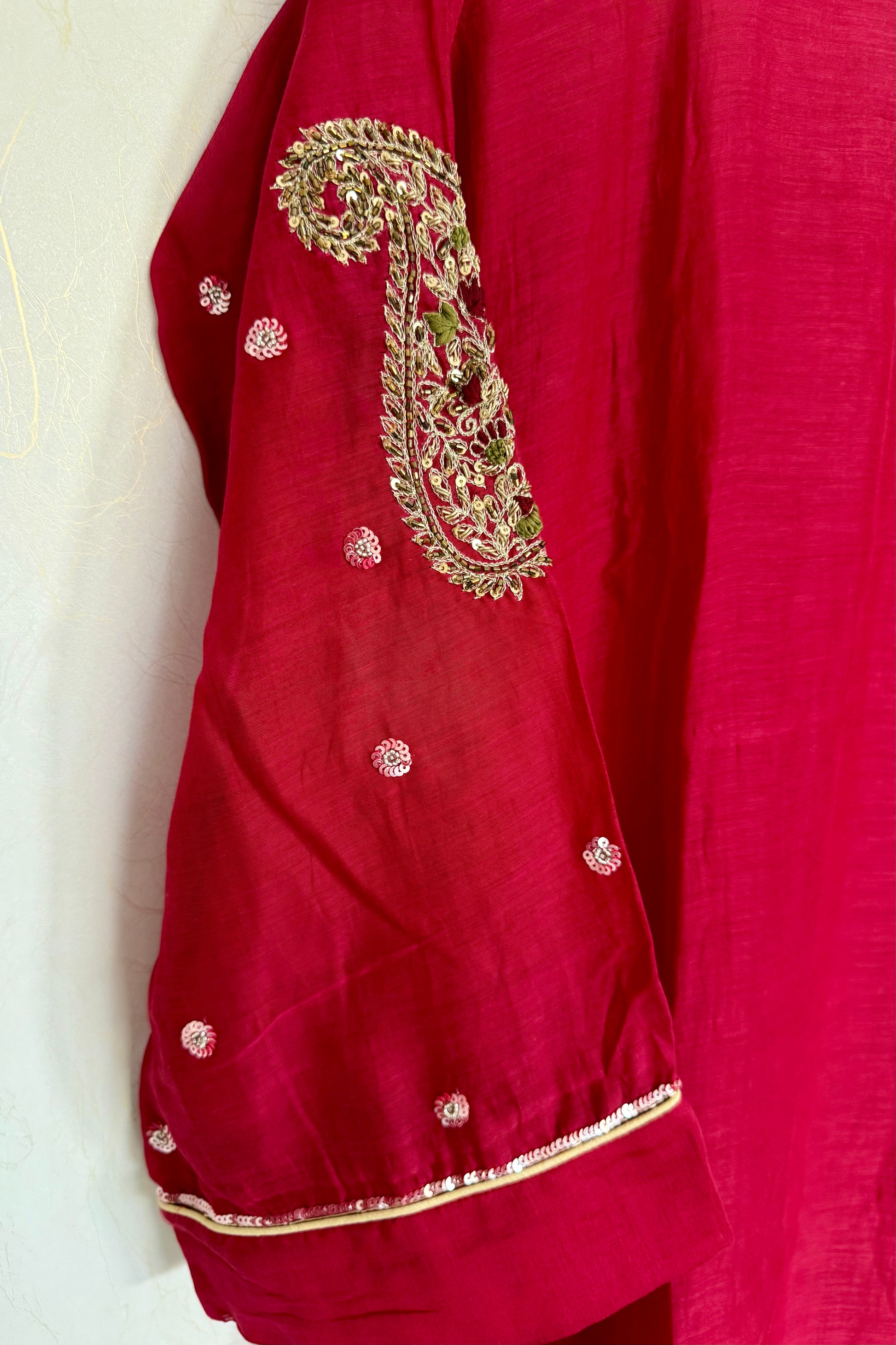 “Navya” Beautiful Red Mul Chanderi A line Anarkali Kurta Set