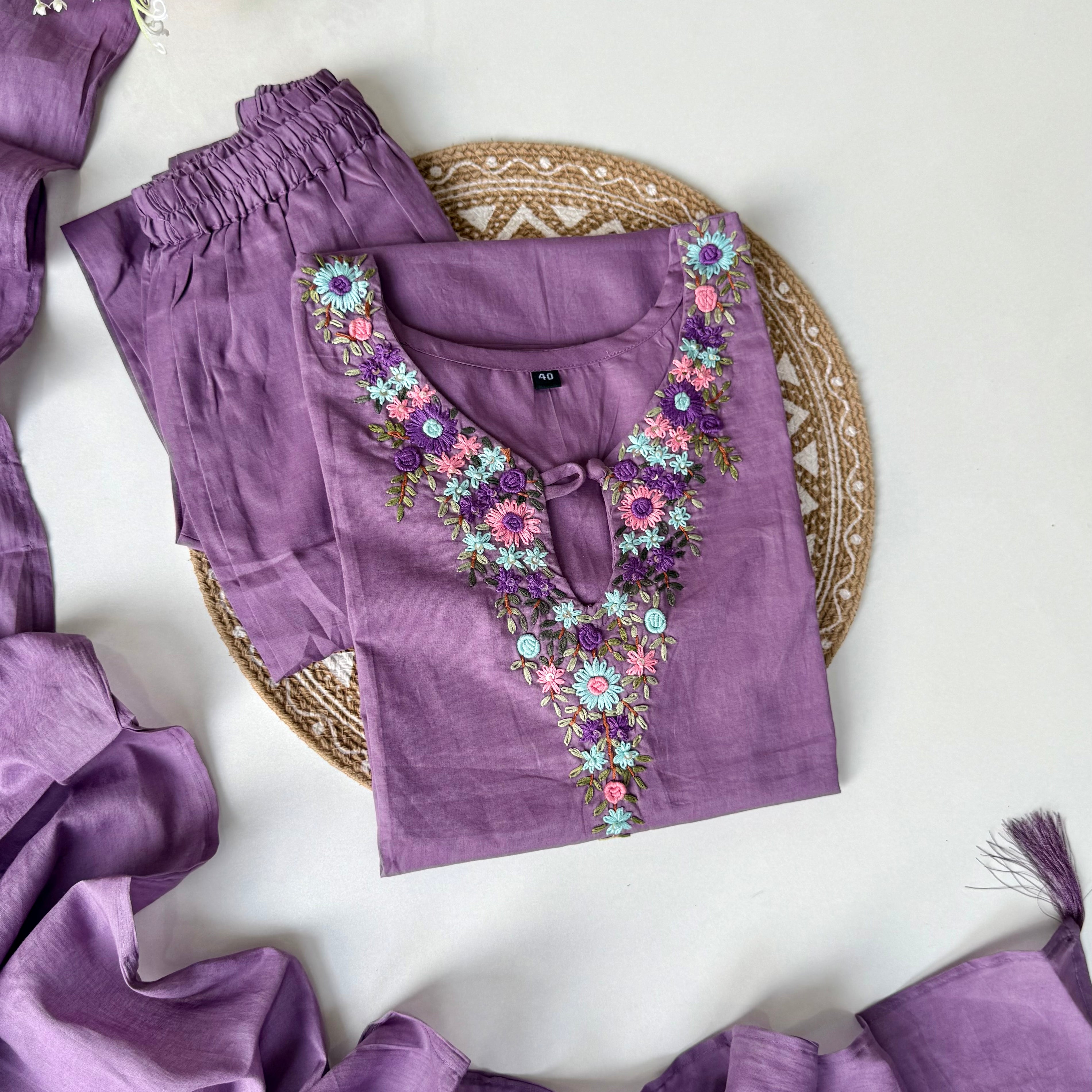 “Avnika” Premium cotton thread work kurta set