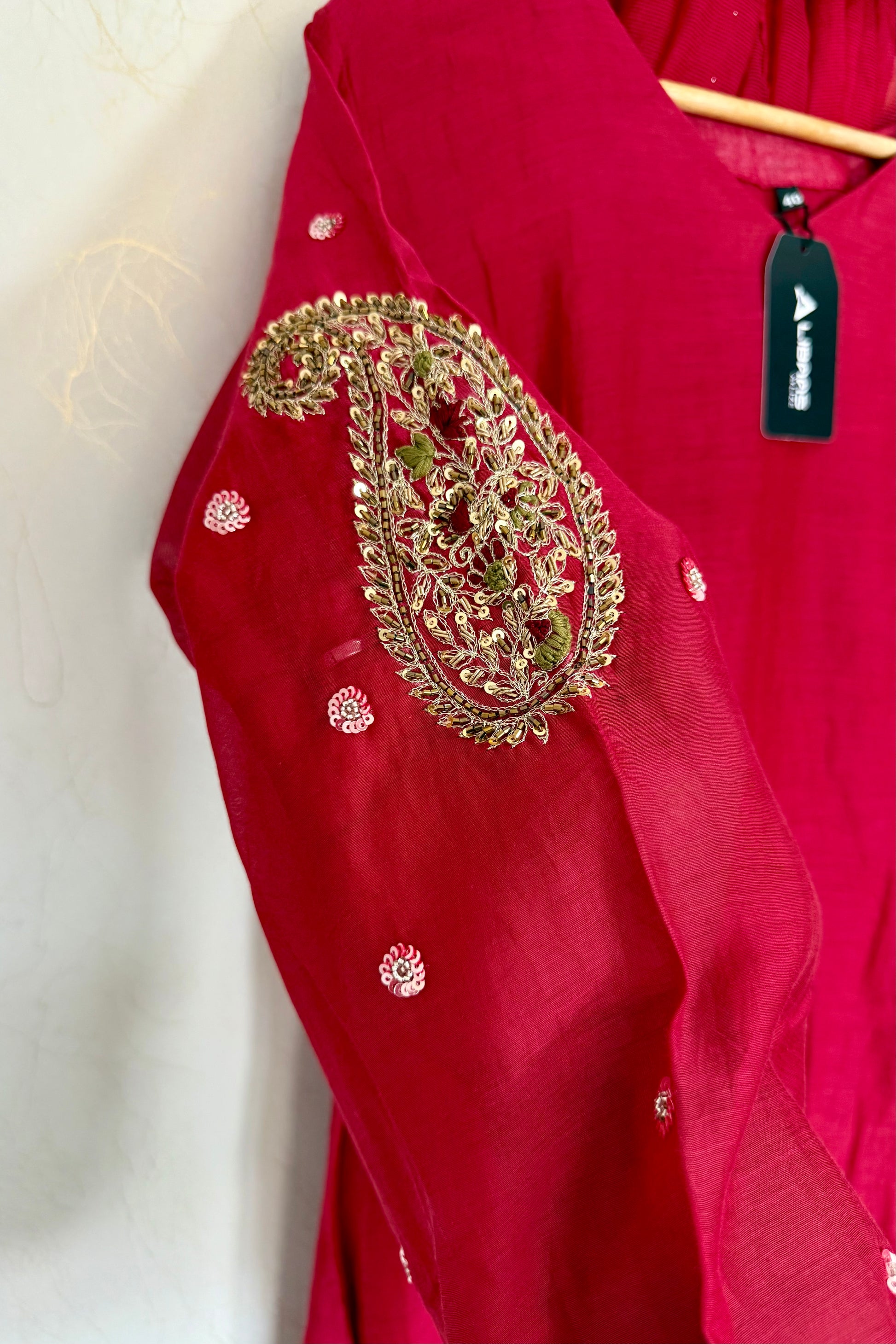 “Navya” Beautiful Red Mul Chanderi A line Anarkali Kurta Set