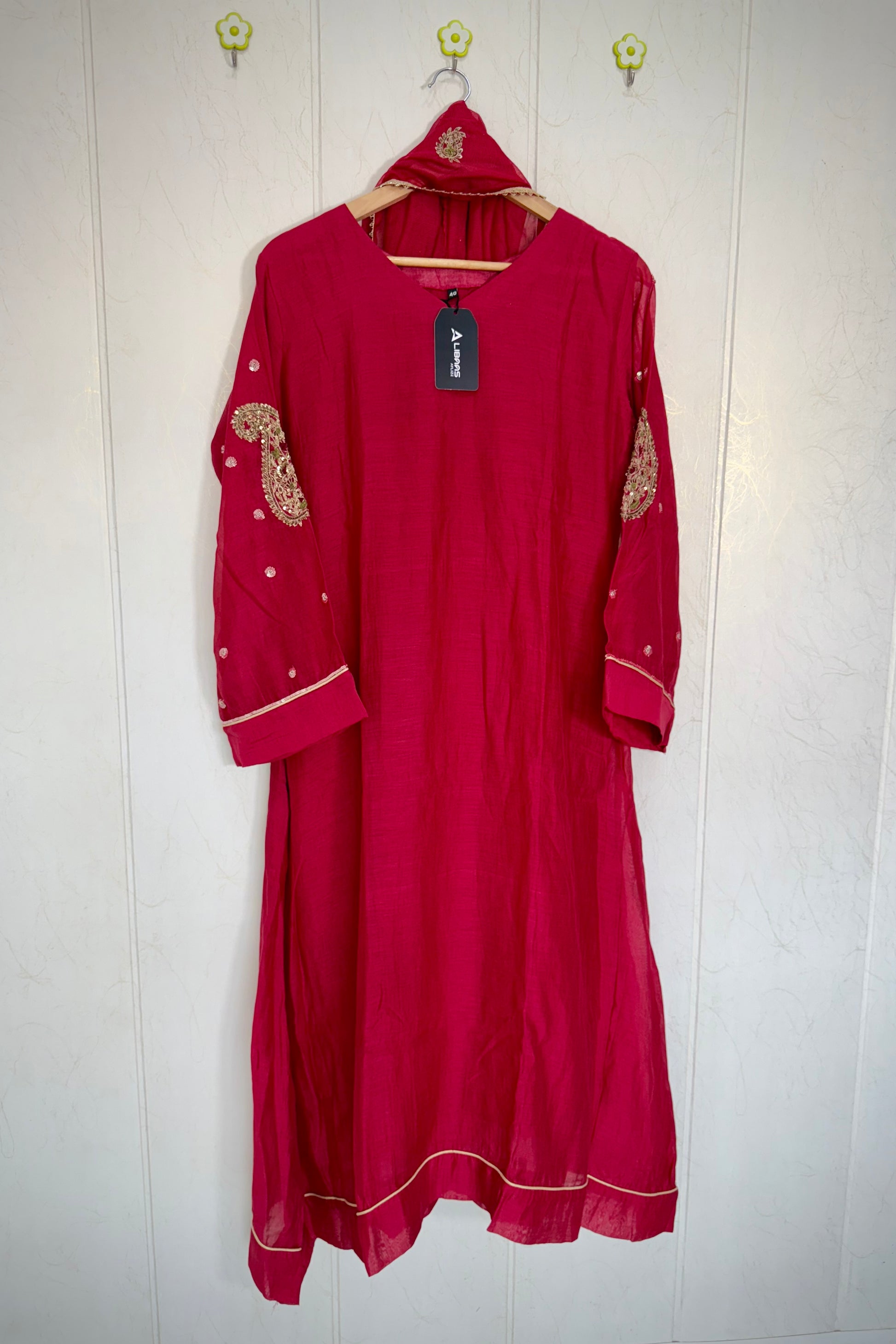 “Navya” Beautiful Red Mul Chanderi A line Anarkali Kurta Set