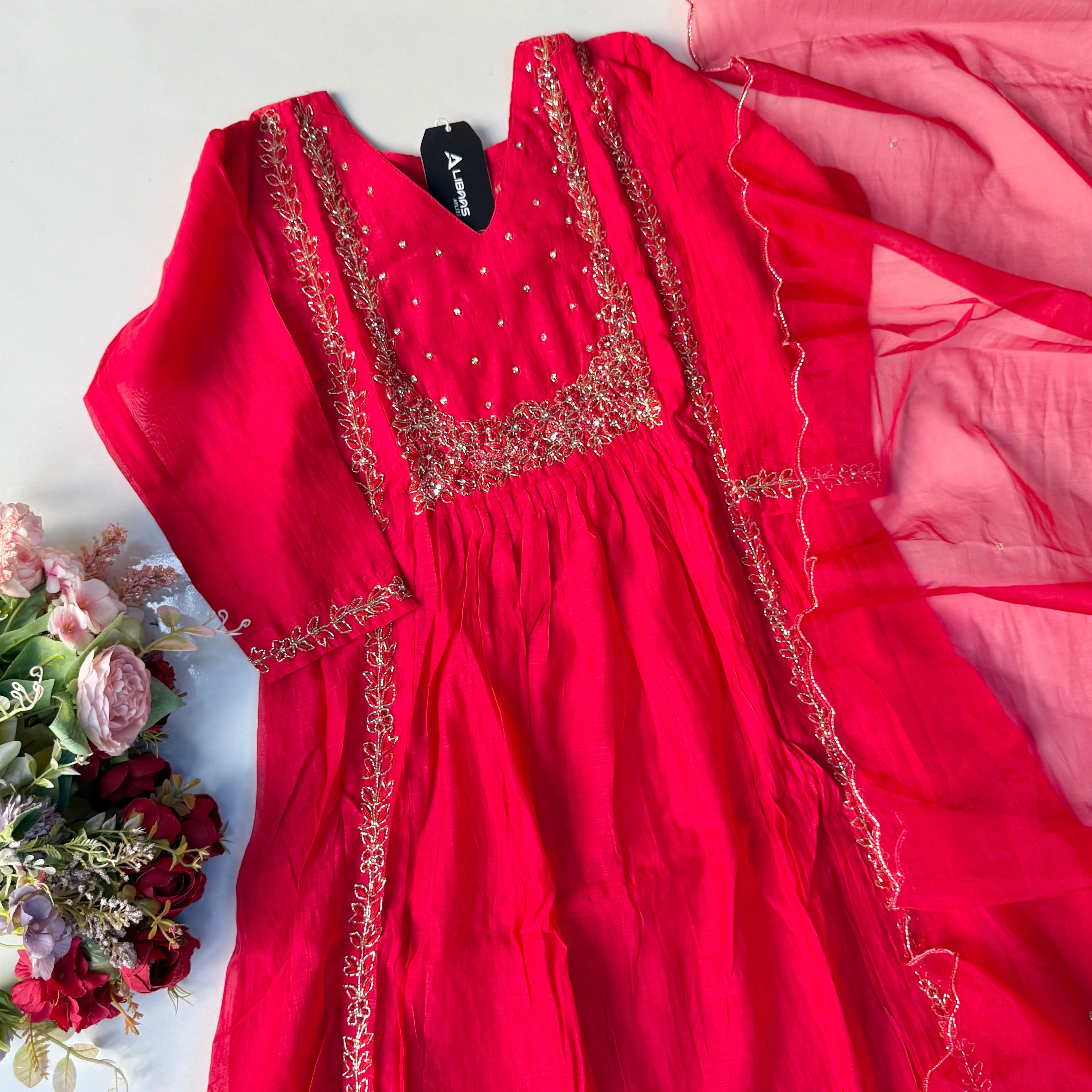 “Ayza” Premium Green Mul Chanderi A Line Suit set 🛍️