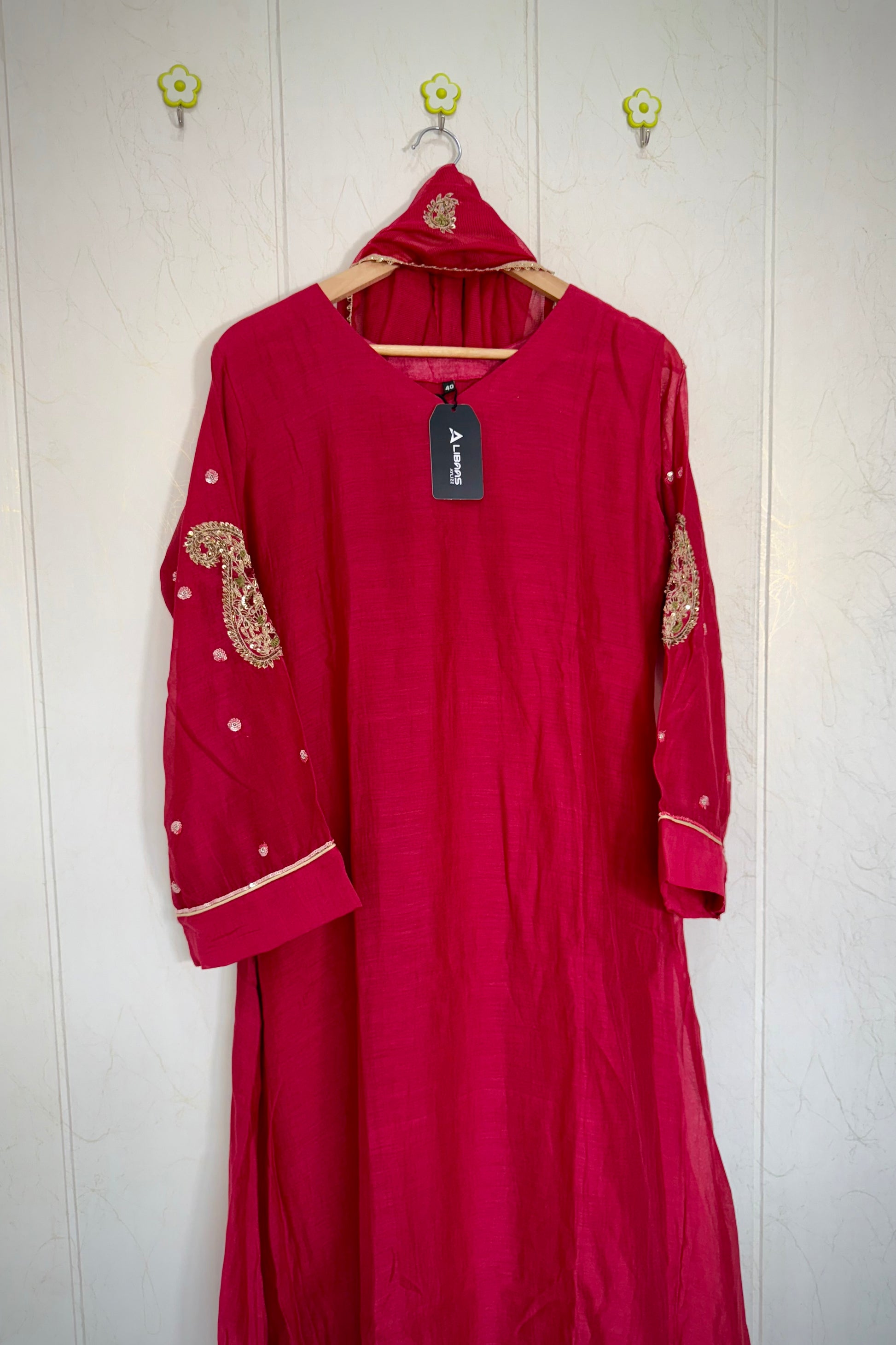 “Navya” Beautiful Red Mul Chanderi A line Anarkali Kurta Set