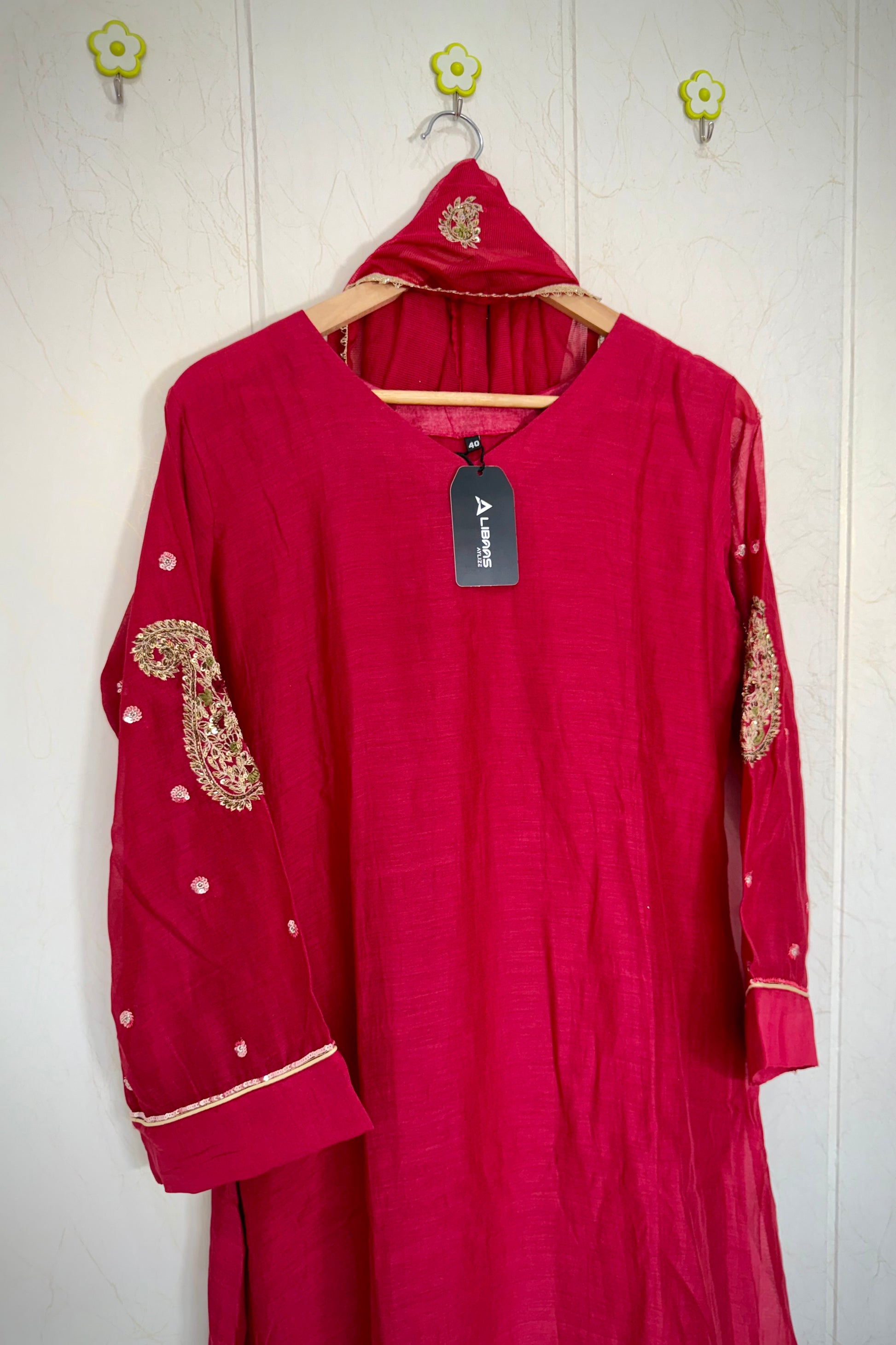 “Navya” Beautiful Red Mul Chanderi A line Anarkali Kurta Set