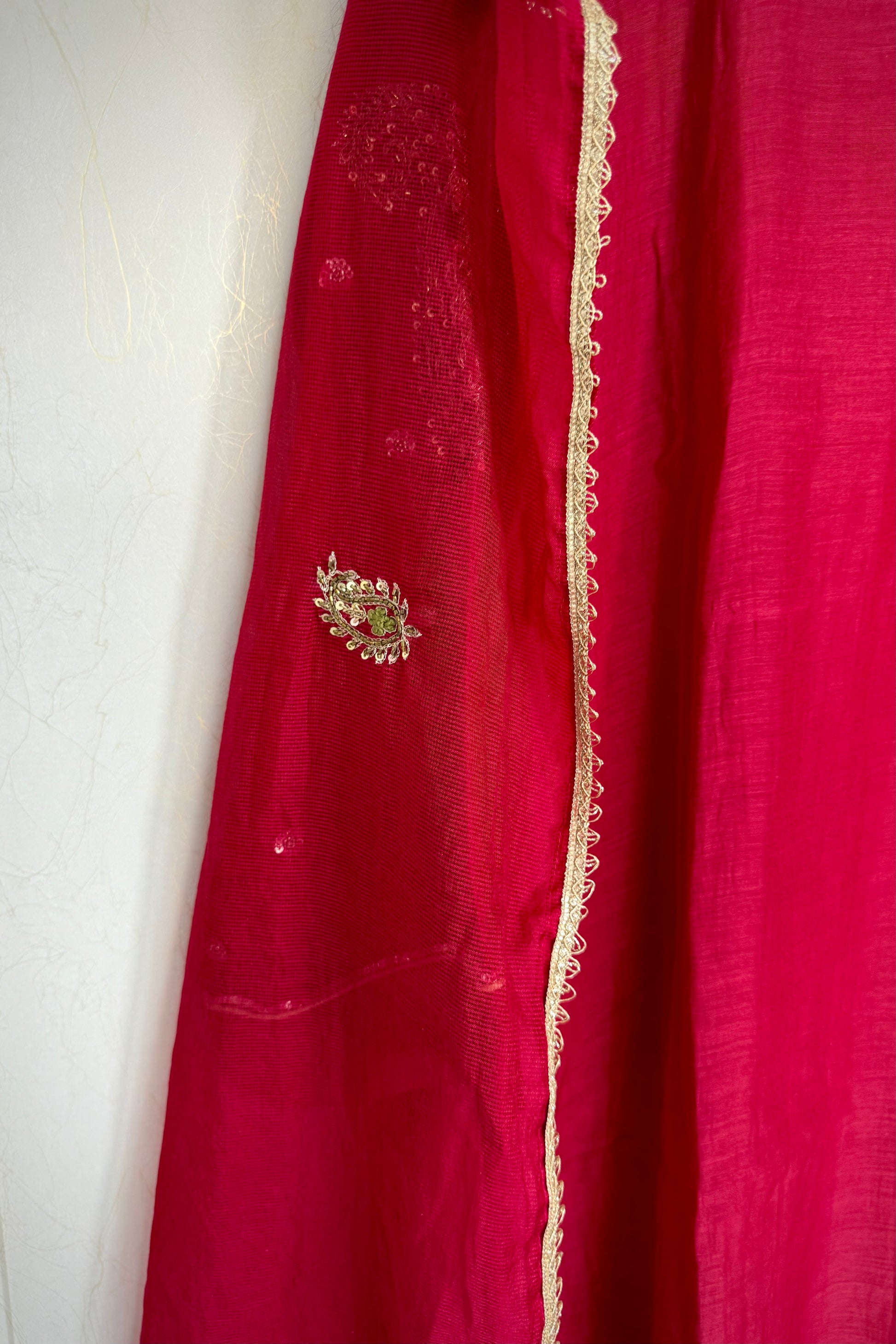 “Navya” Beautiful Red Mul Chanderi A line Anarkali Kurta Set