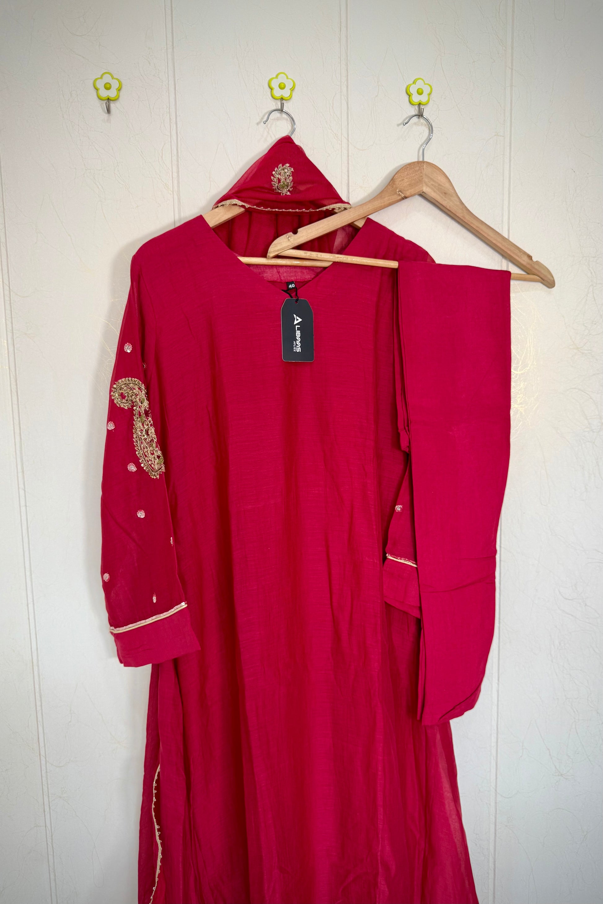 “Navya” Beautiful Red Mul Chanderi A line Anarkali Kurta Set