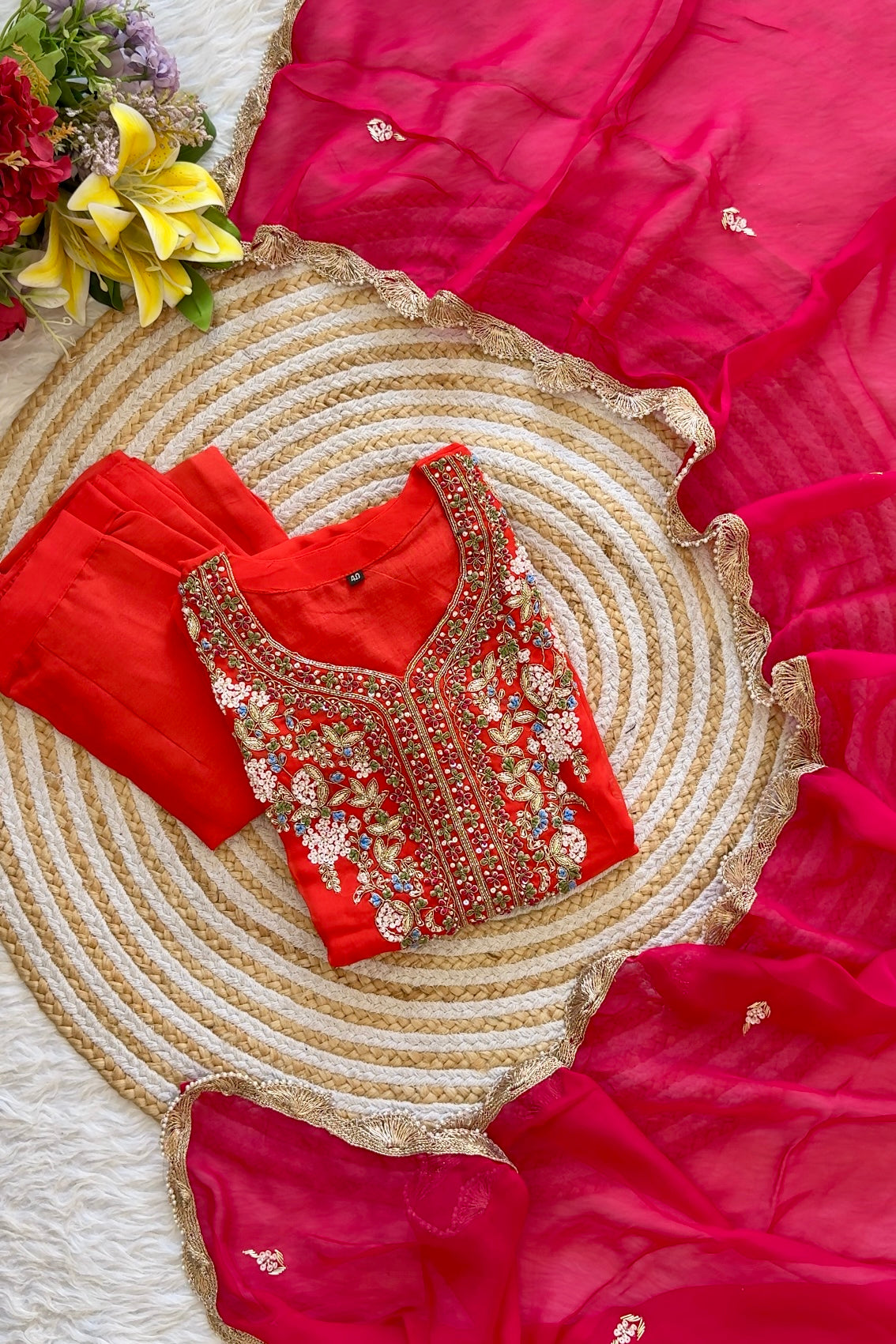 “PANKHURI” Heavy handwork Viscose organza plazzo set