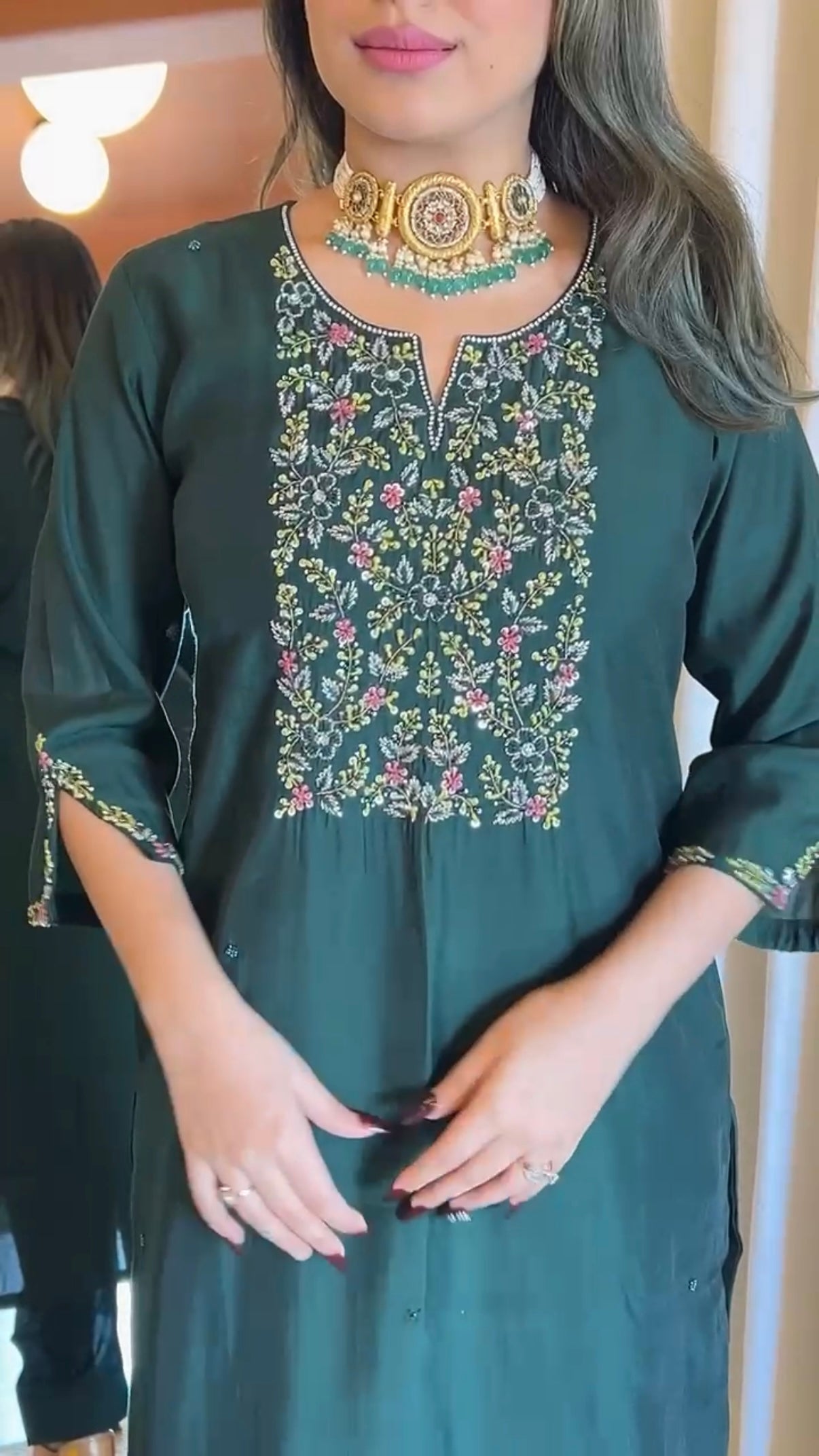 “AMALA” Premium roman silk handcrafted kurti set