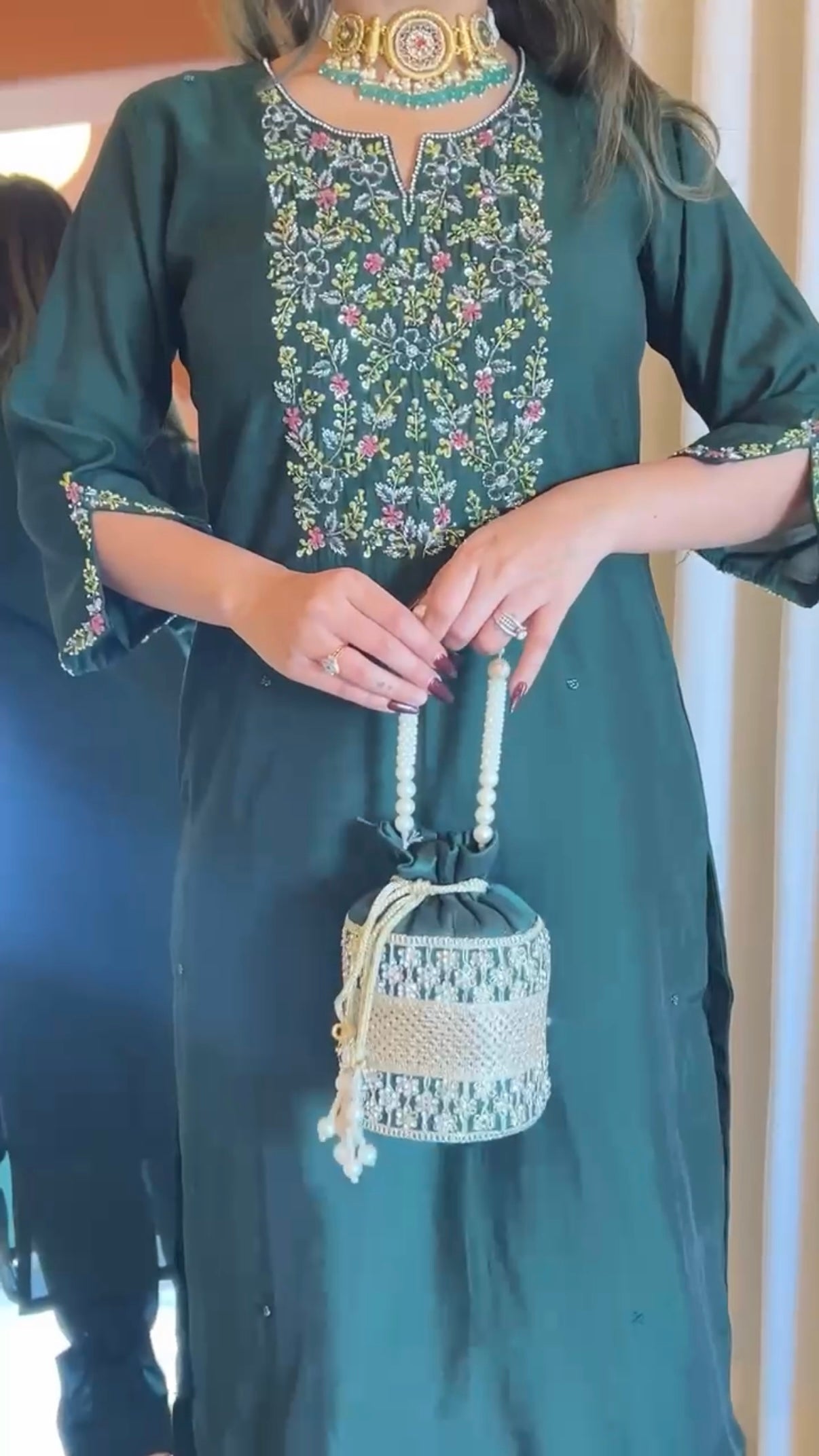 “AMALA” Premium roman silk handcrafted kurti set