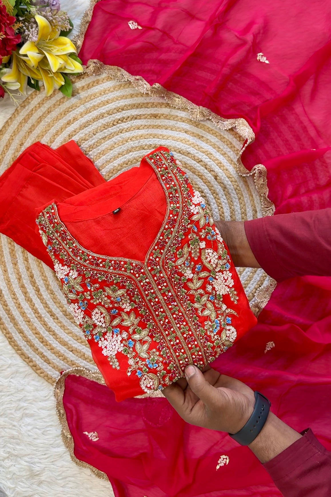 “PANKHURI” Heavy handwork Viscose organza plazzo set