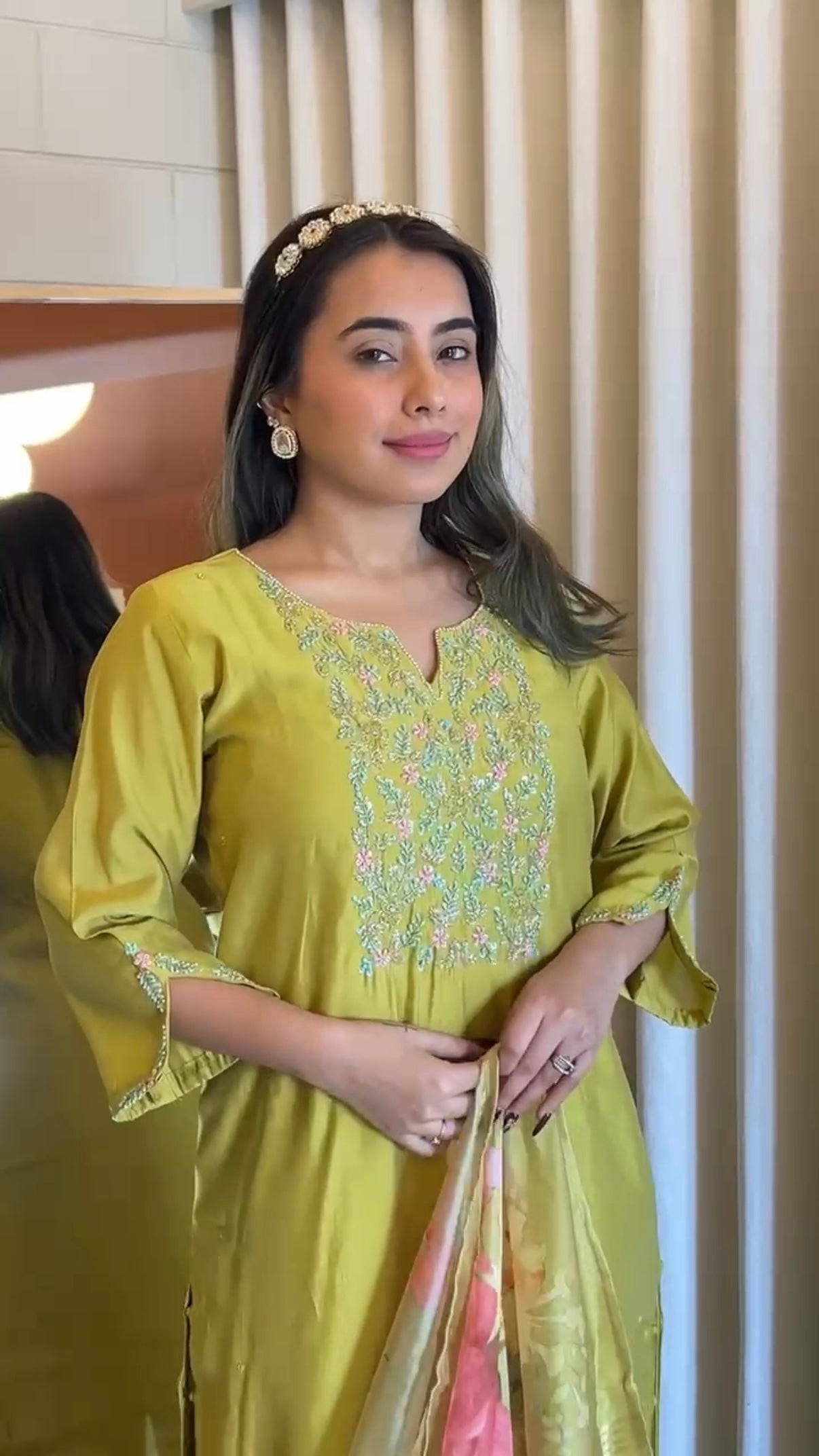 “AMALA” Premium roman silk handcrafted kurti set