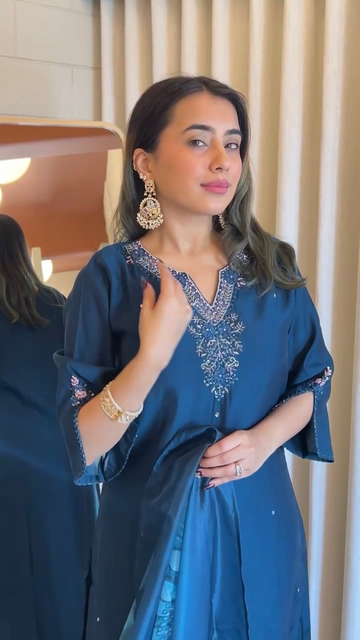 “KAVERI” Premium roman silk handcrafted kurti set