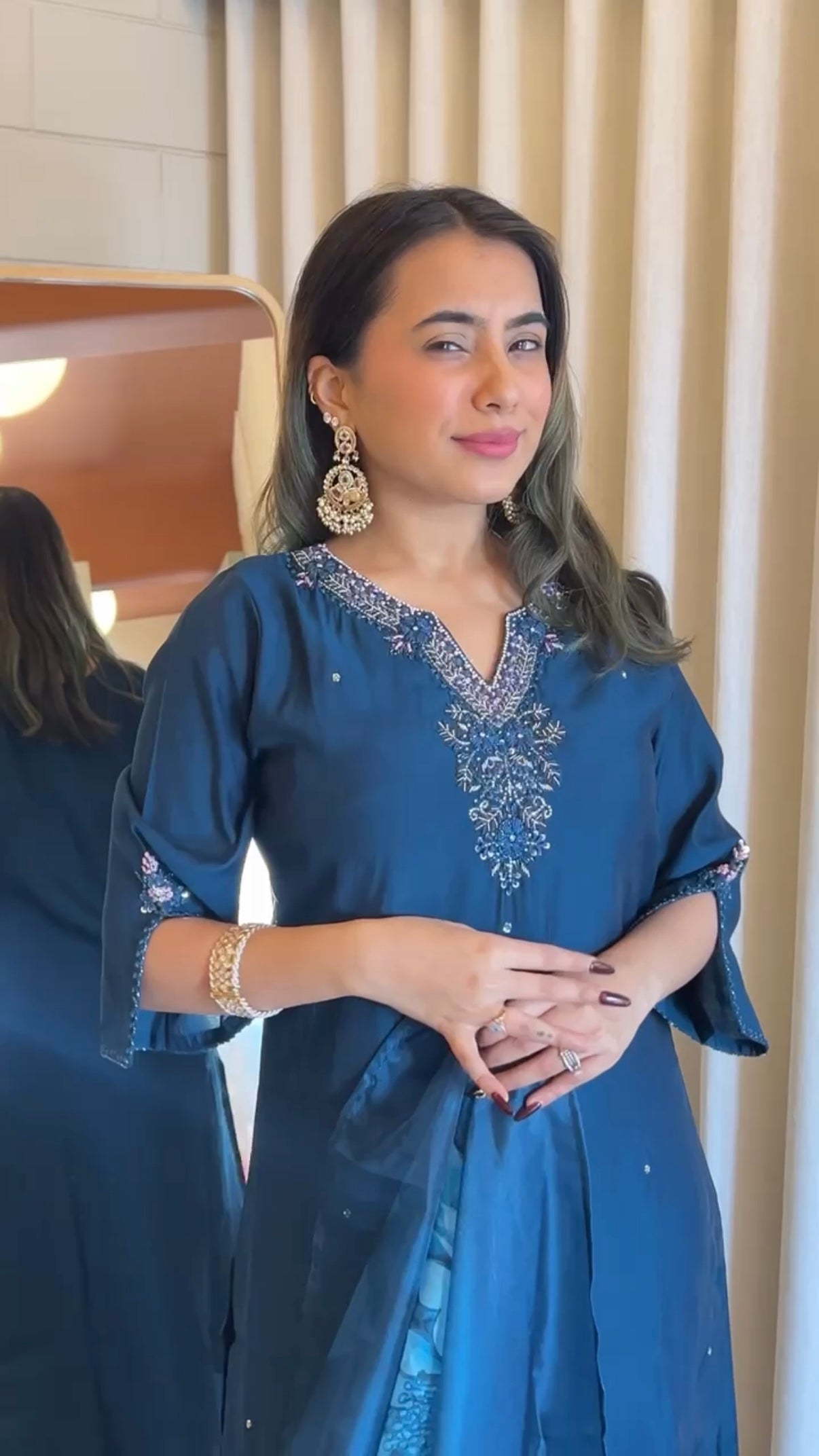 “KAVERI” Premium roman silk handcrafted kurti set