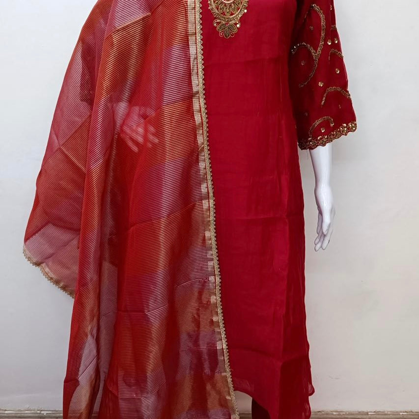 “Myra” Premium Mul Chanderi A line Anarkali Kurta Set