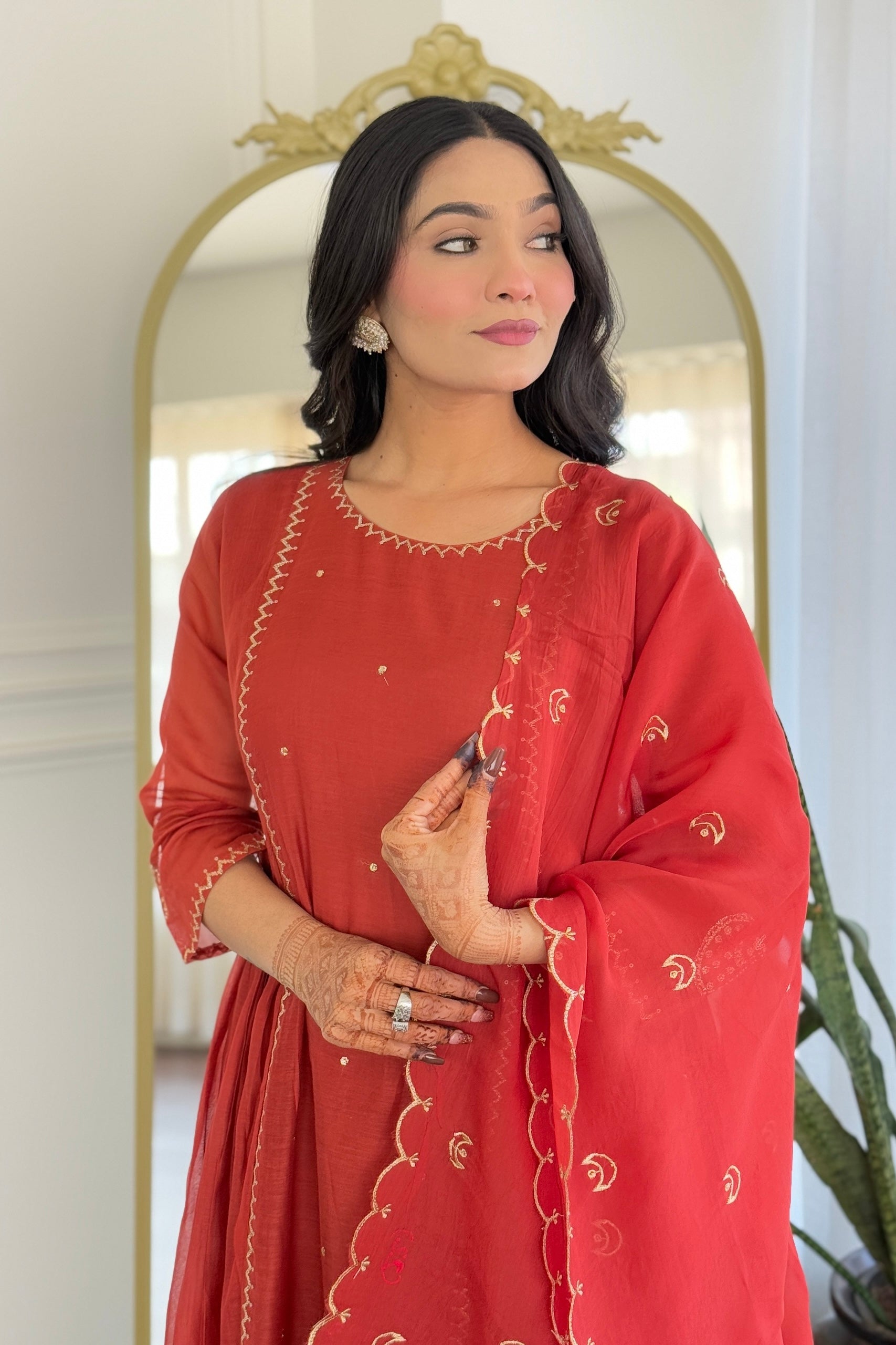 “MUL” Beautiful Mul Chanderi anarkali kurti set