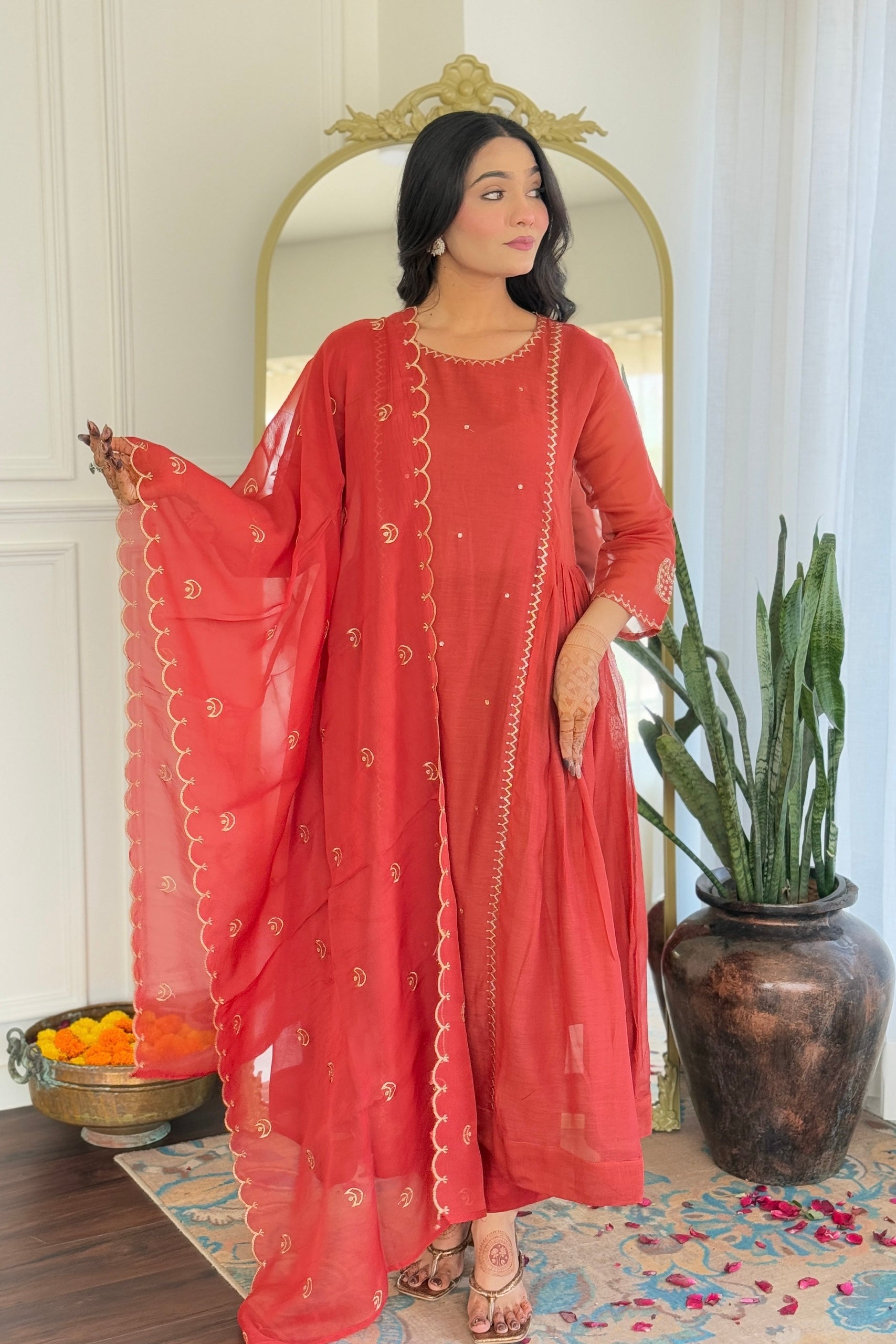 “MUL” Beautiful Mul Chanderi anarkali kurti set