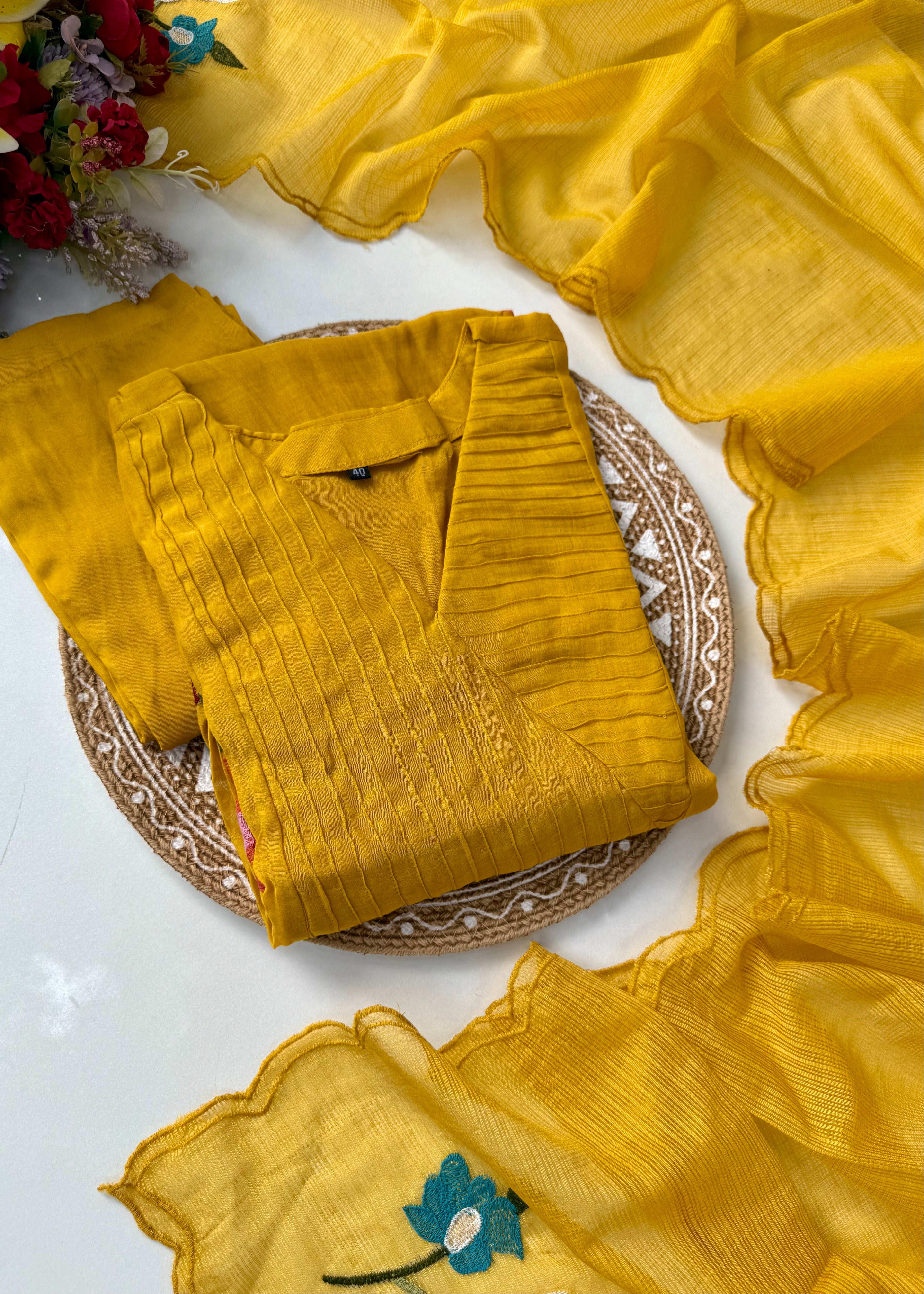 “IFRA” Premium Yellow Mul Chanderi party wear anarkali kurta set