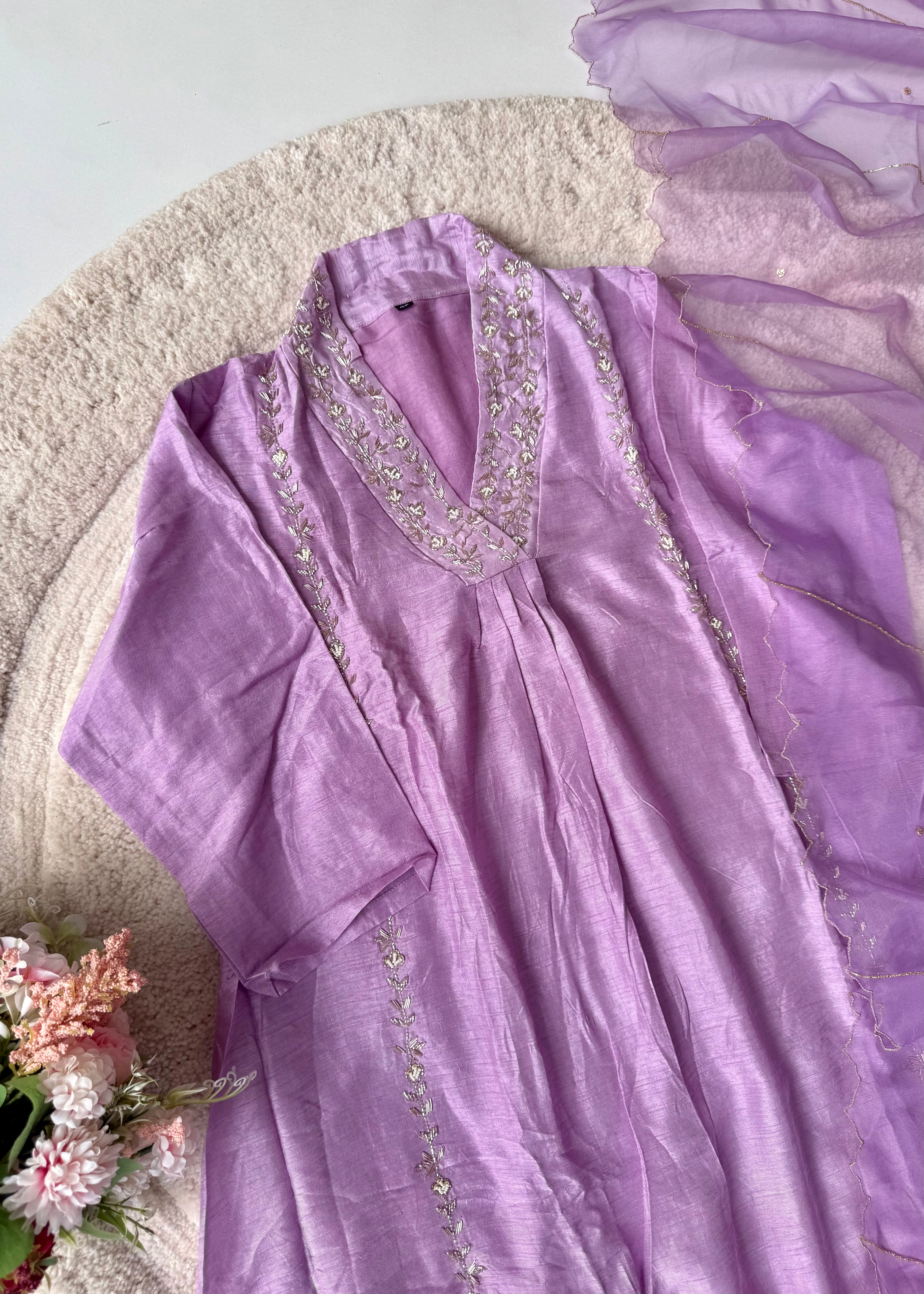 “Eira” Heavy handwork Dola silk A line kurti set 🛍️
