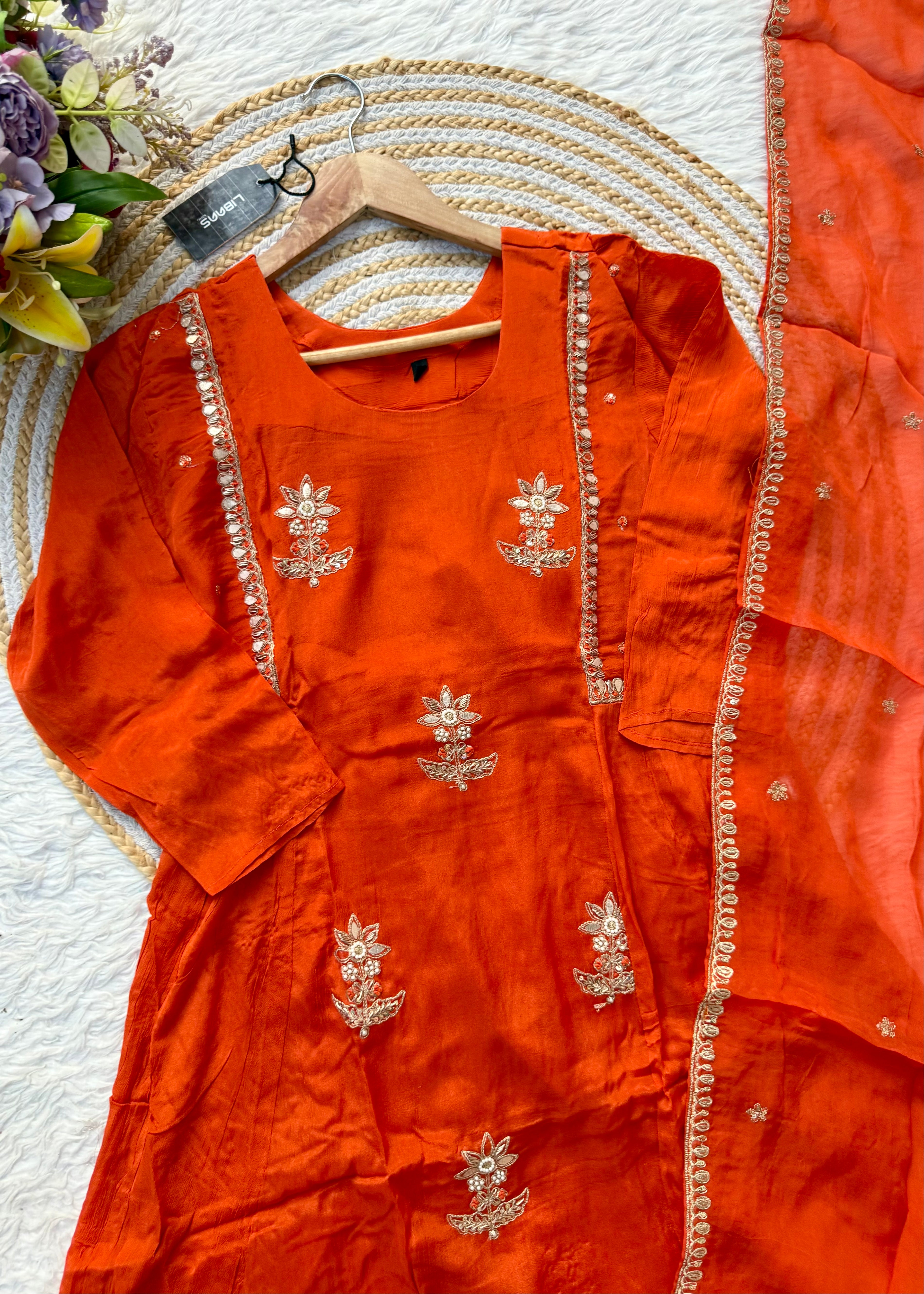 “BARKHA” Premium Chinnon heavy handwork A line Anarkali set