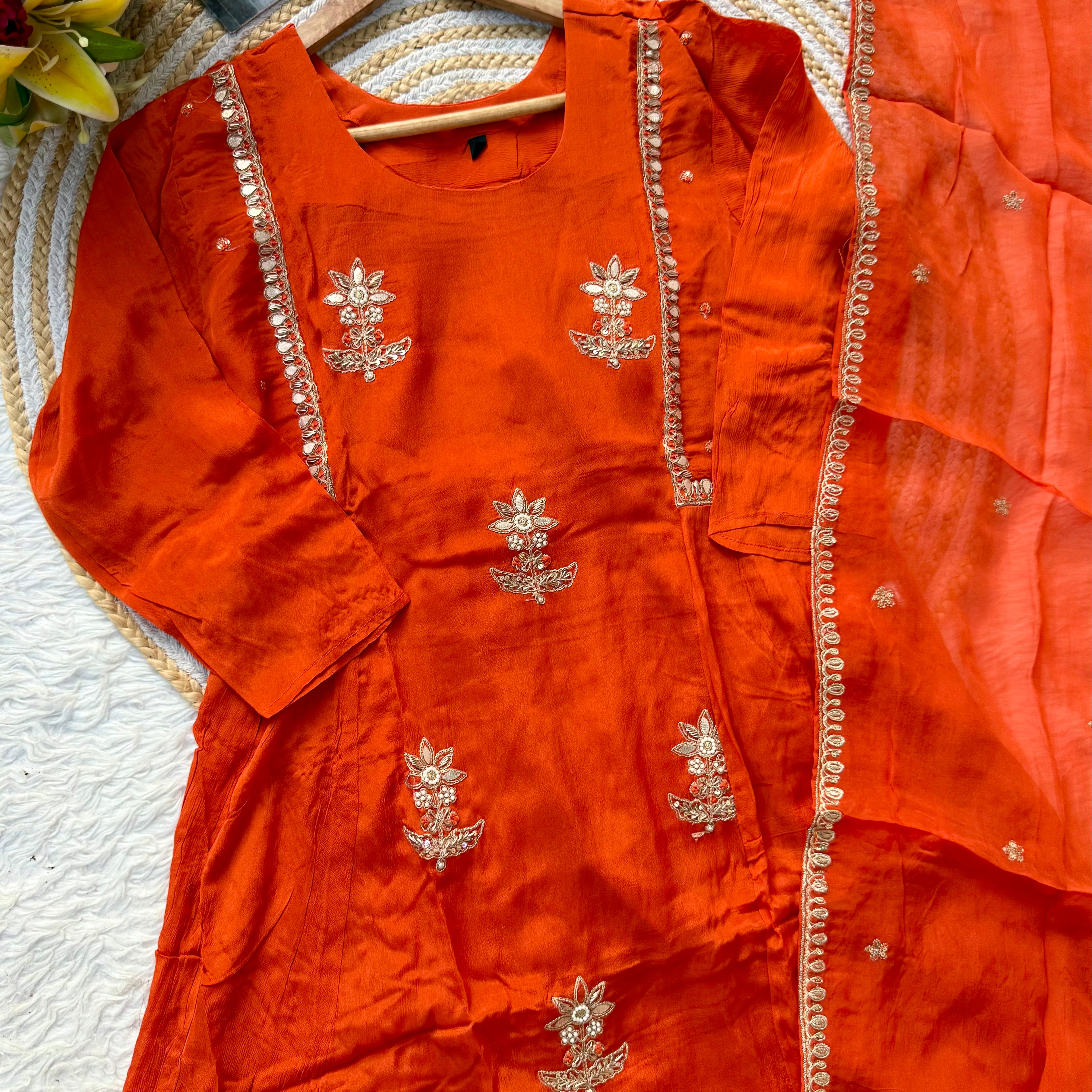 “BARKHA” Premium Chinnon heavy handwork A line Anarkali set