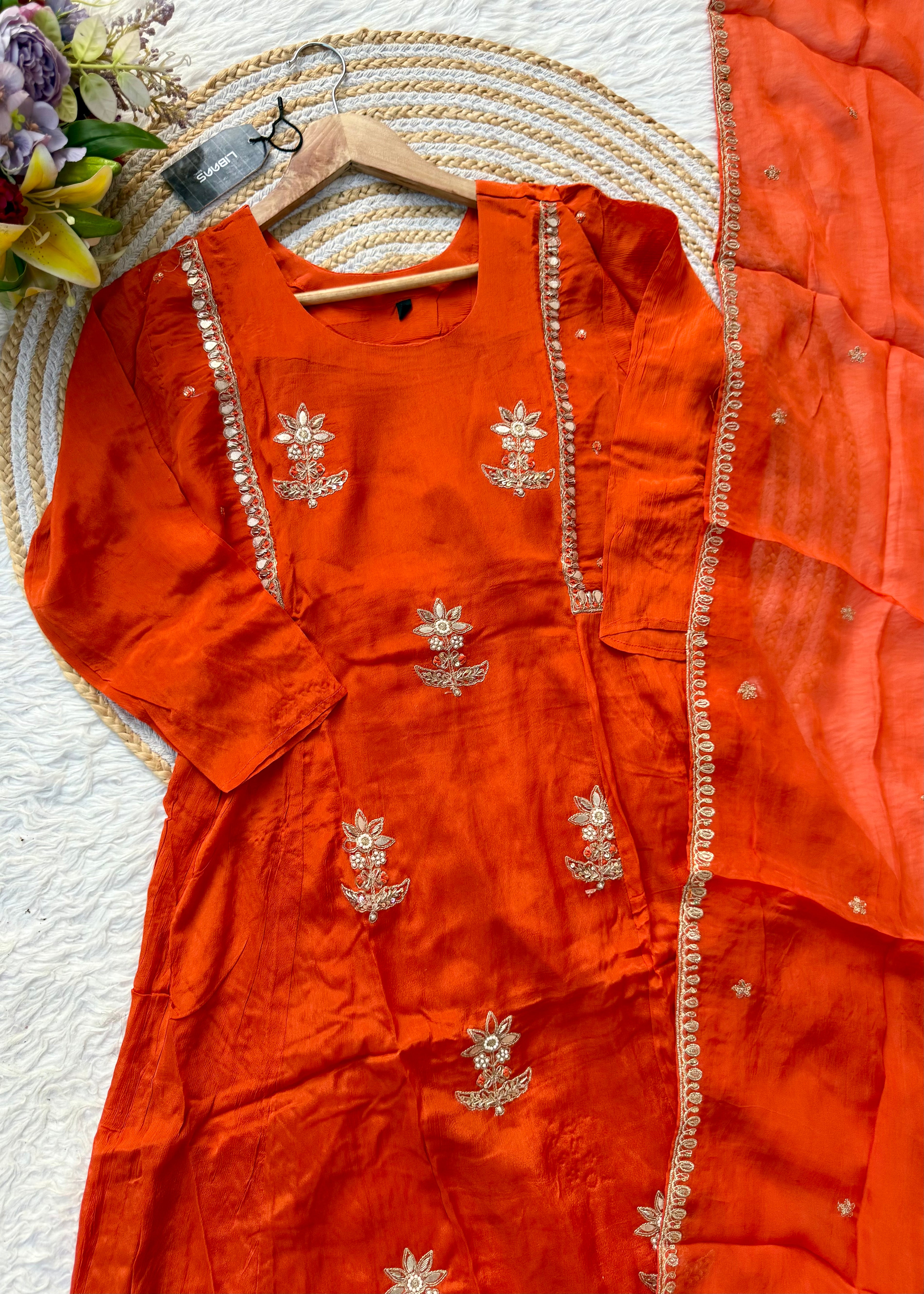 “BARKHA” Premium Chinnon heavy handwork A line Anarkali set