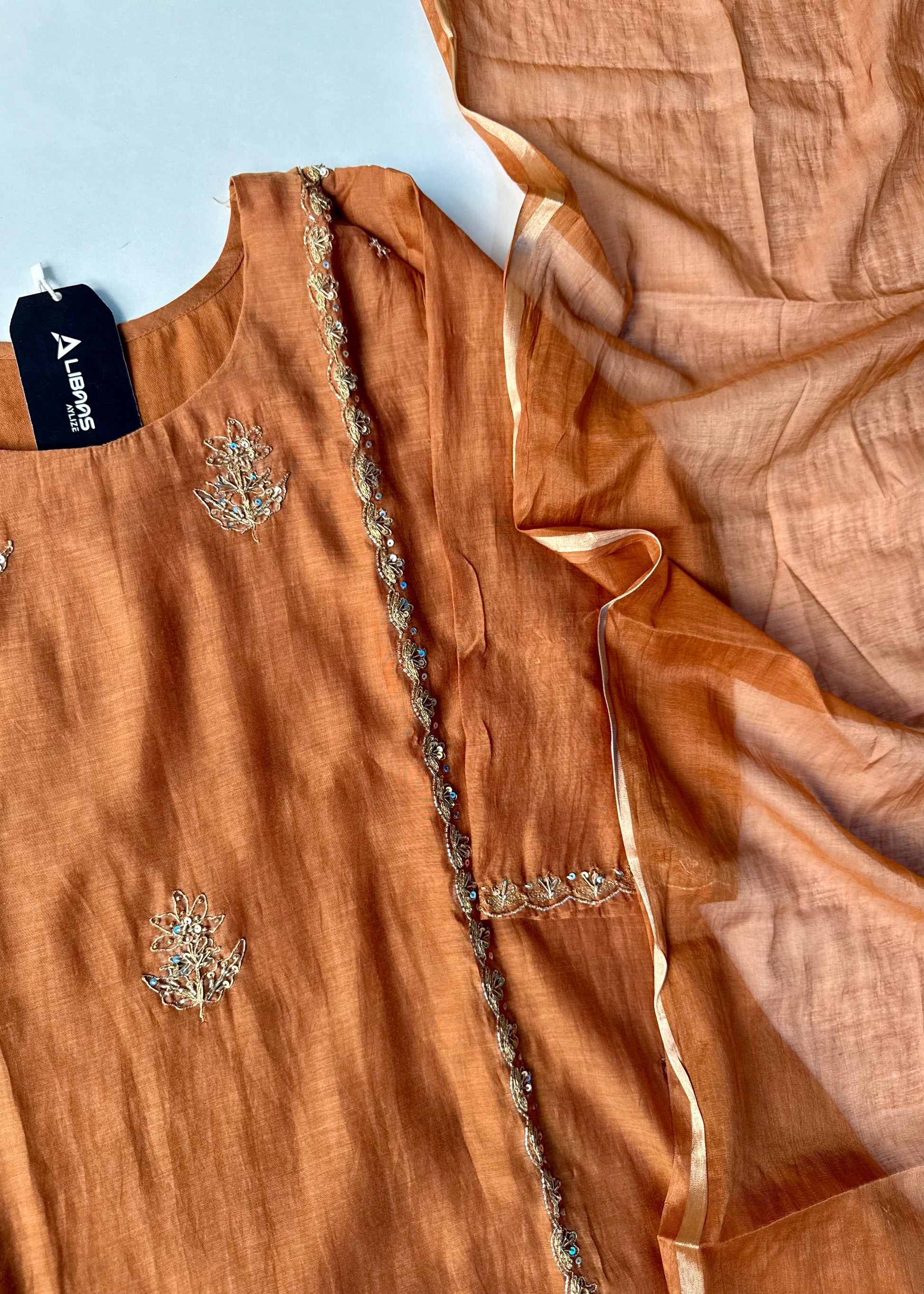 “Ujjwal” Copper Brown Mul Chanderi A Line Suit set 🛍️