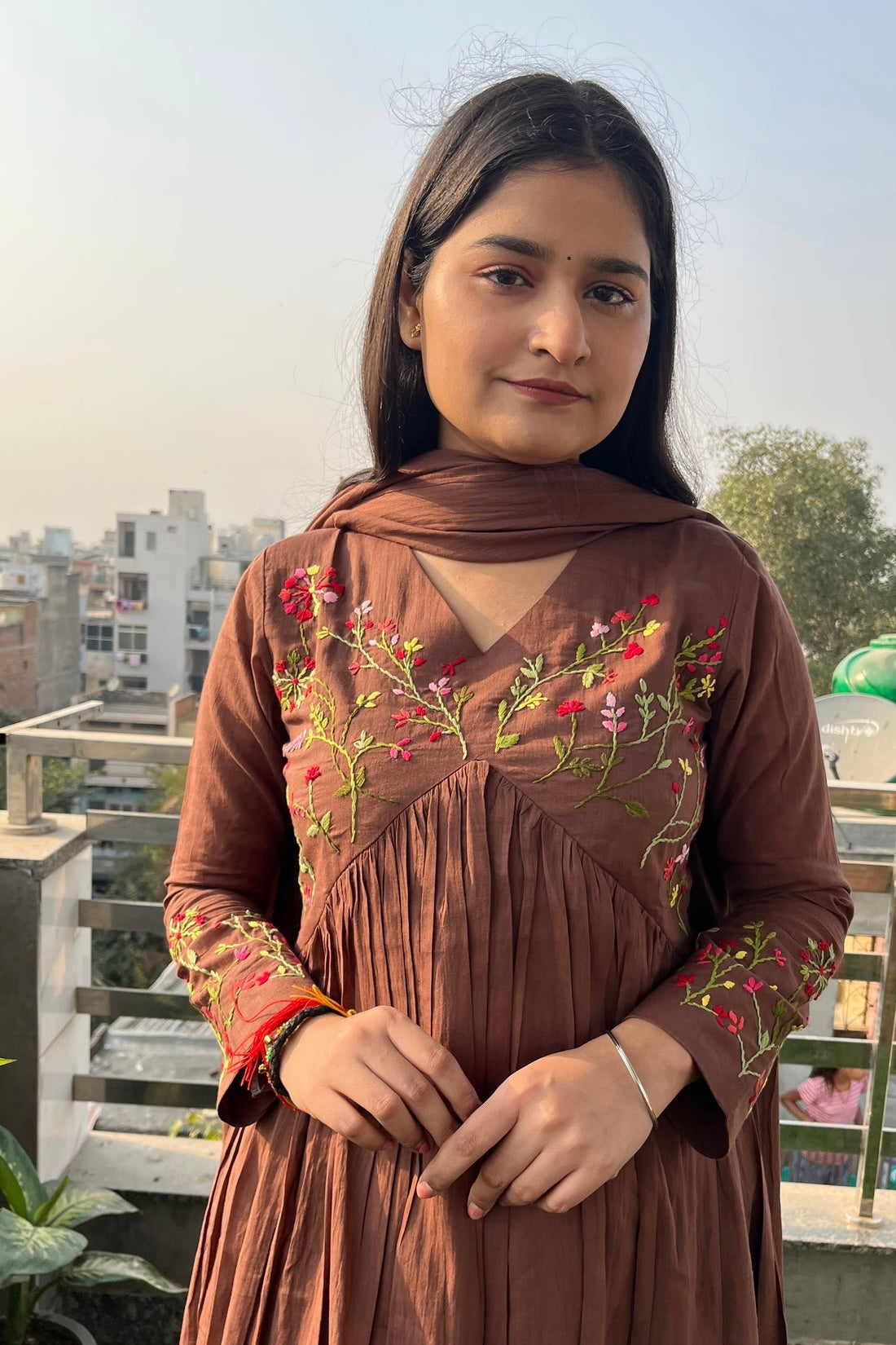 “Ziva” Beautiful Mul Cotton Embroidered Anarkali Kurta Set