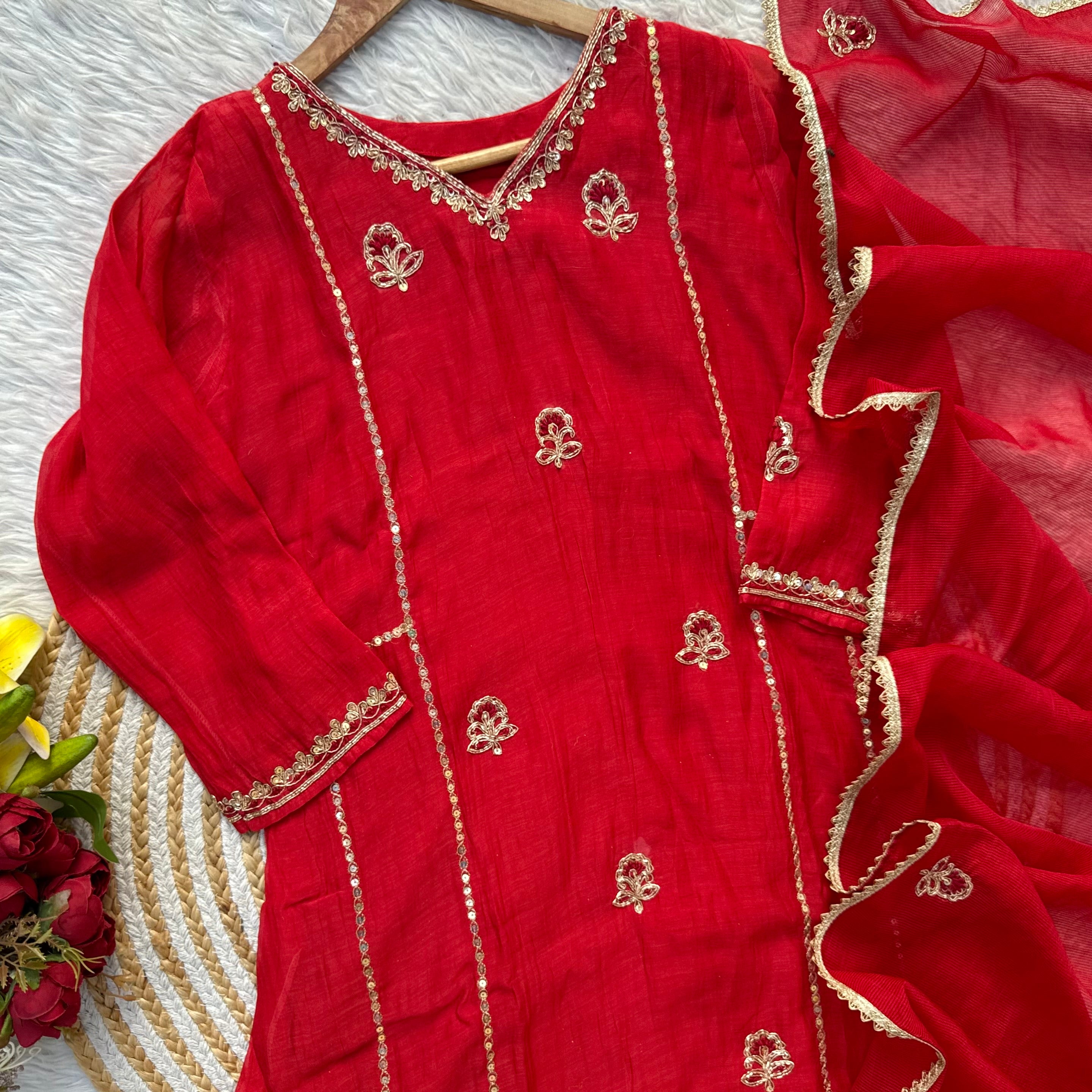 “MELODY” Heavy handwork Mul Chanderi party wear anarkali kurta set