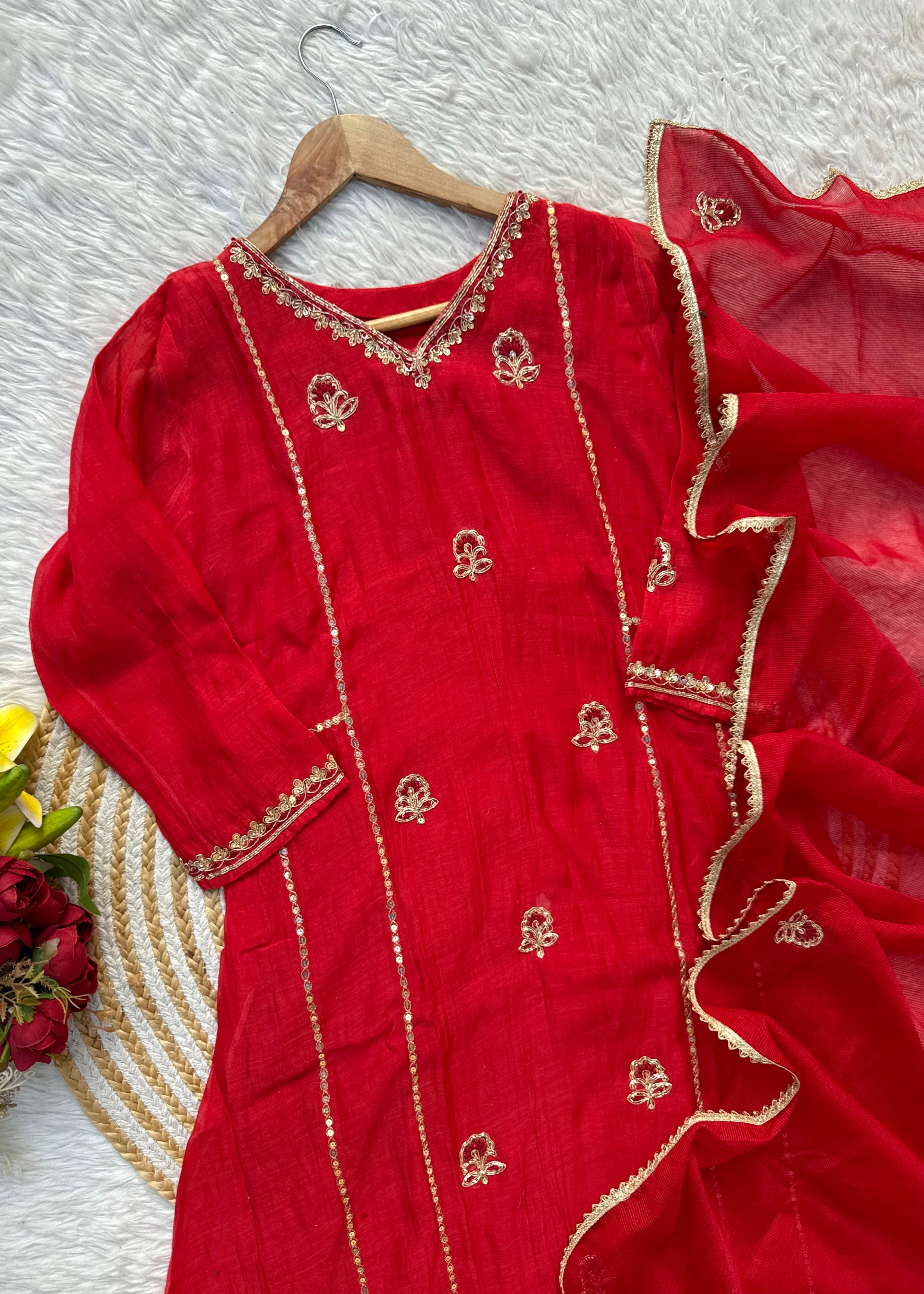 “MELODY” Heavy handwork Mul Chanderi party wear anarkali kurta set