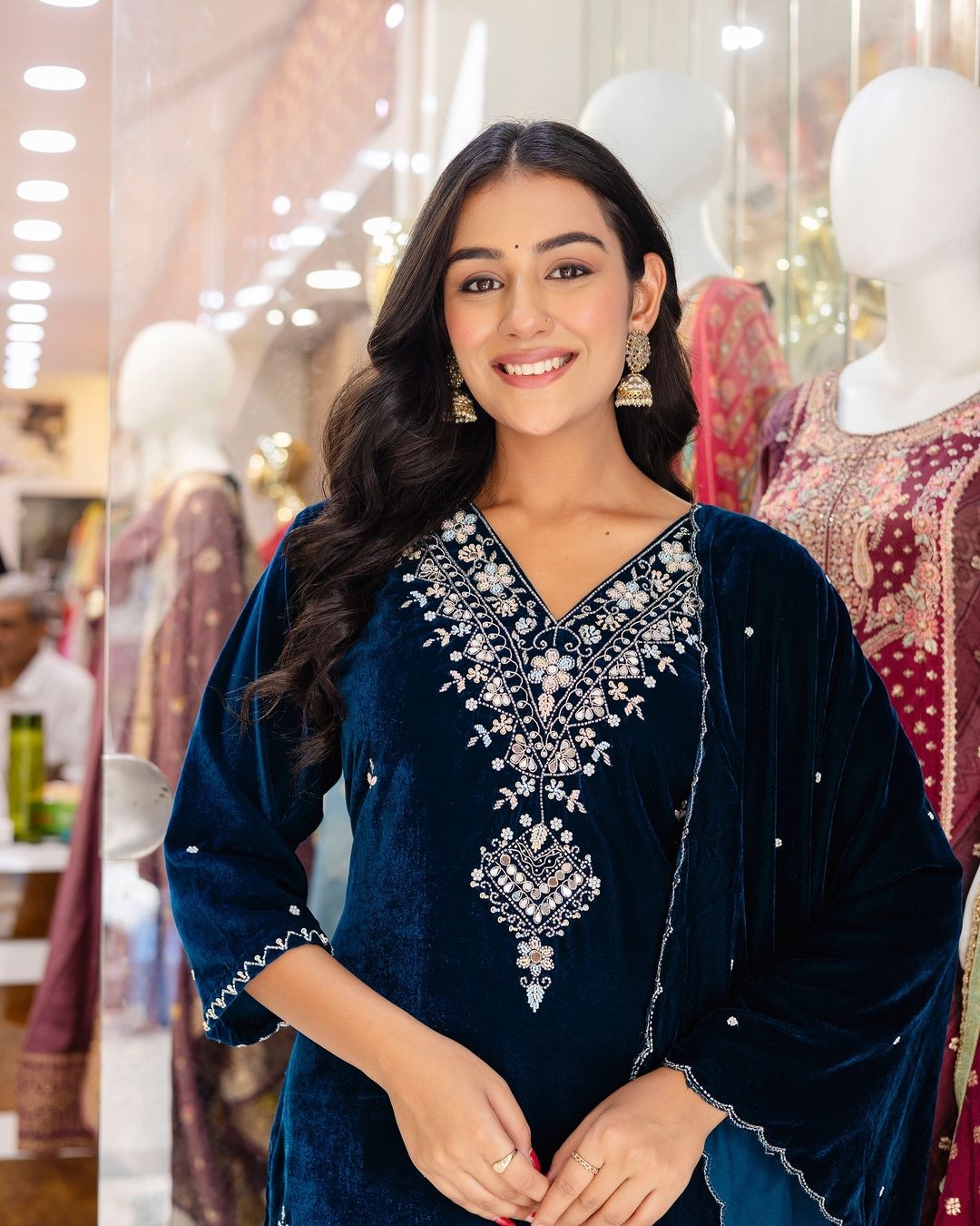 “Kiara” Peacock blue heavy velvet suit set