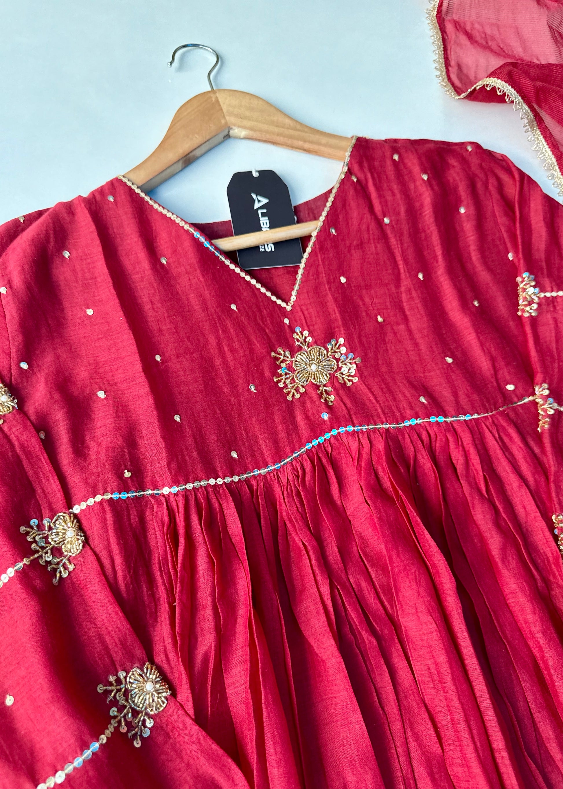 “Anya” Beautiful Red Mul Chanderi Anarkali Kurta Set