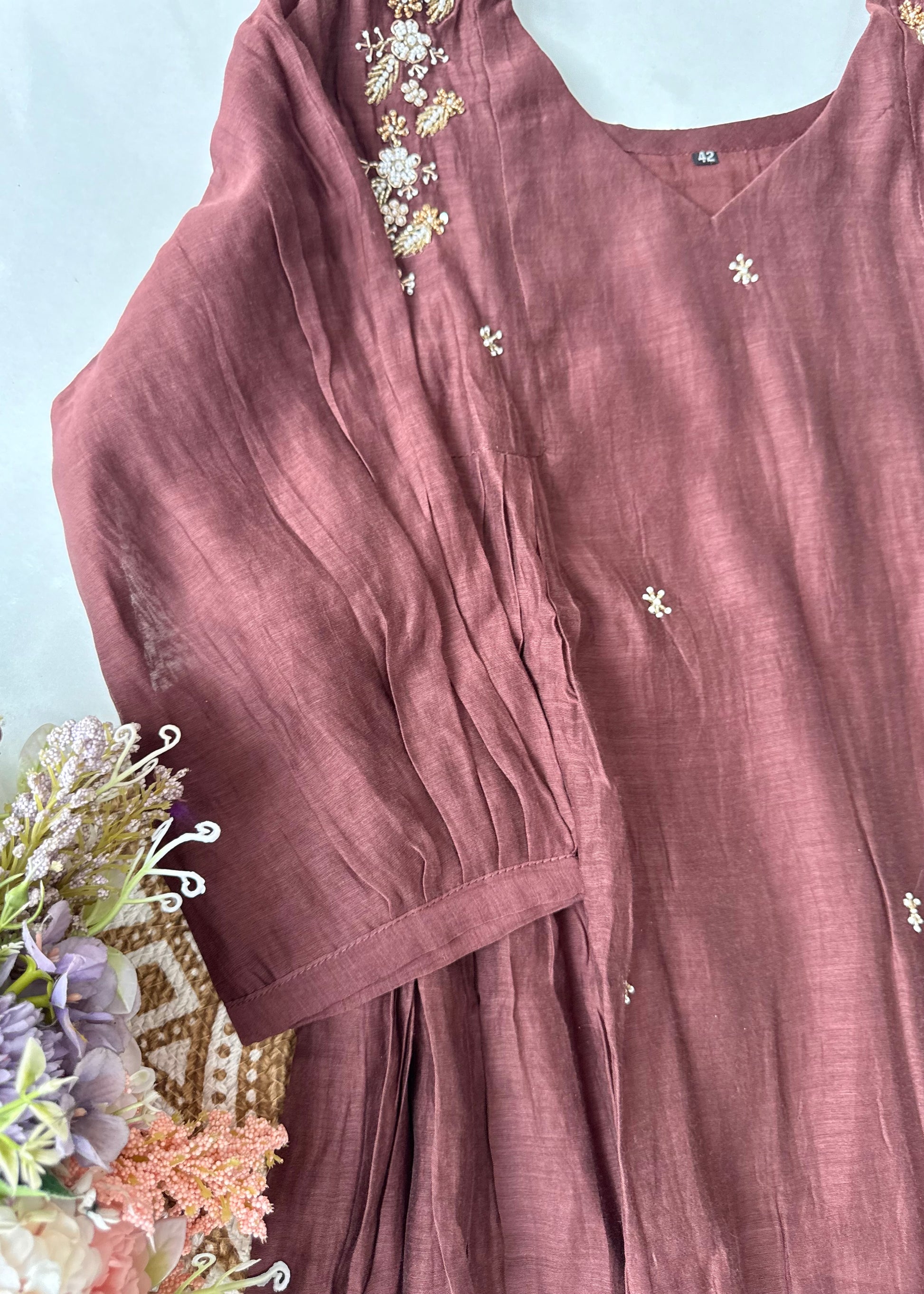 “Zayna” Premium Rich Brown Mul Chanderi anarkali kurta set