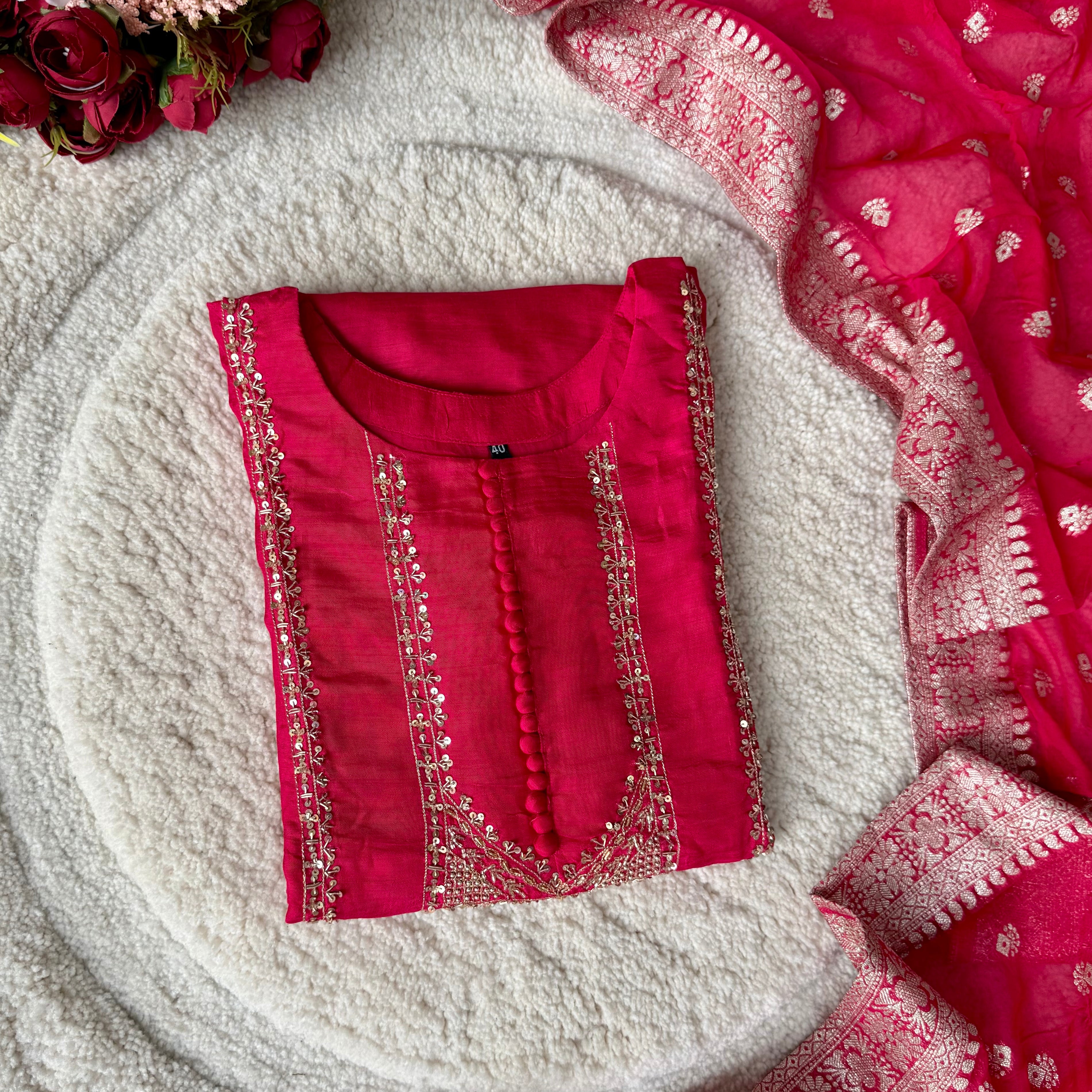 “Hiya” Premium range Dola Silk handwork Kurta Set