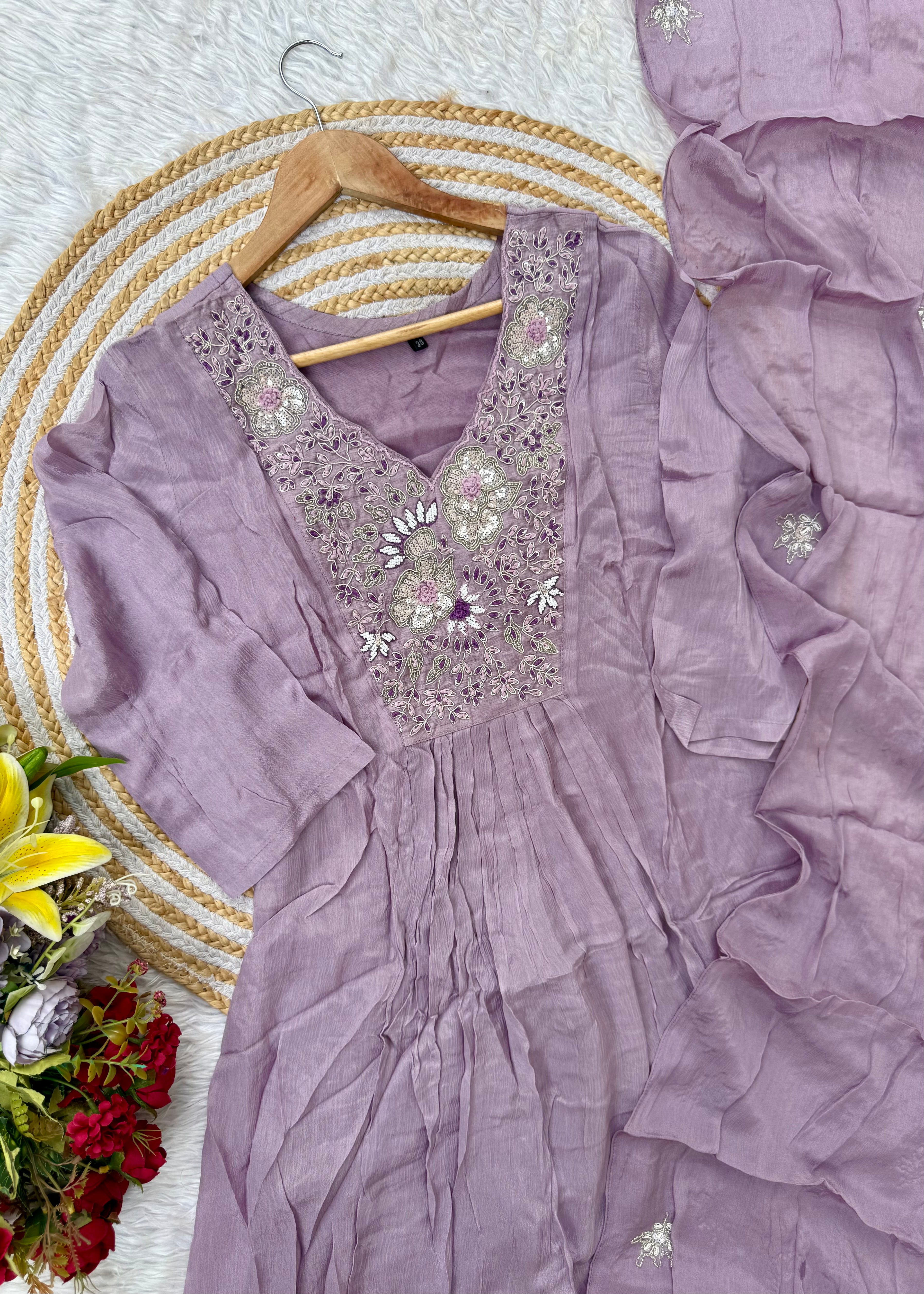 “OLIVIA” Handcrafted Chinnon a line anarkali dress 🛍️