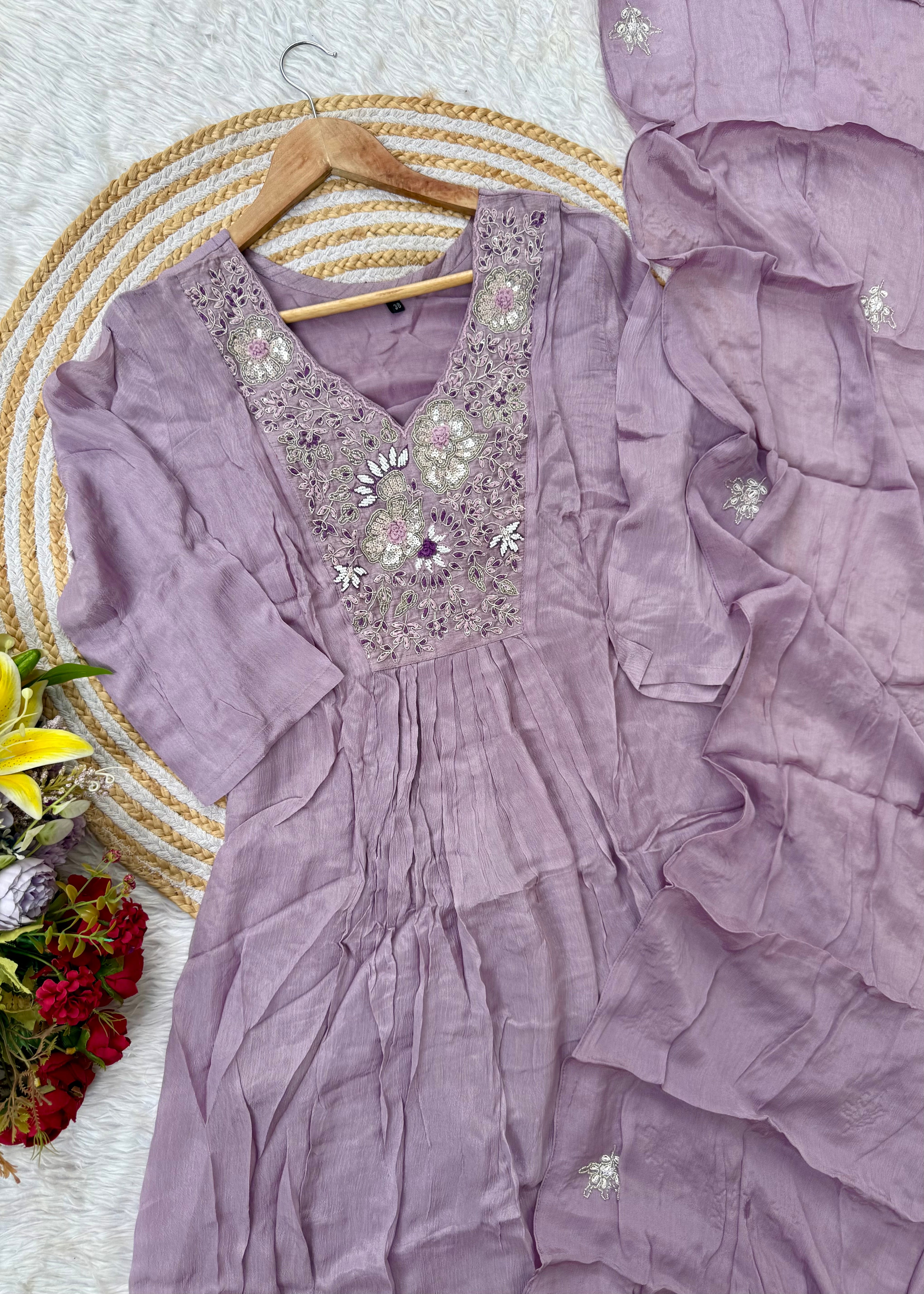 “OLIVIA” Handcrafted Chinnon a line anarkali dress 🛍️