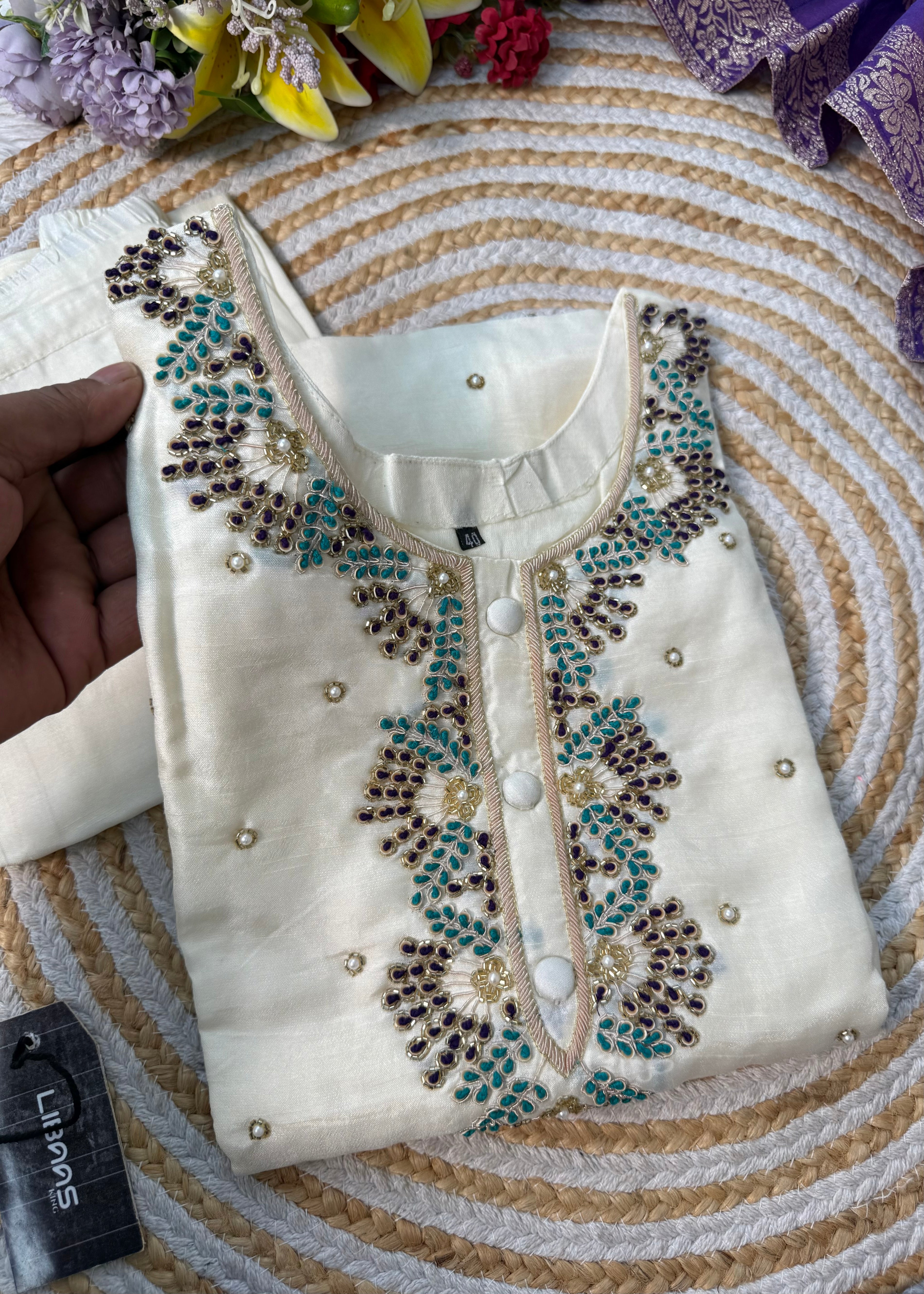 “SINZO” Party wear dola silk handcrafted kurti set