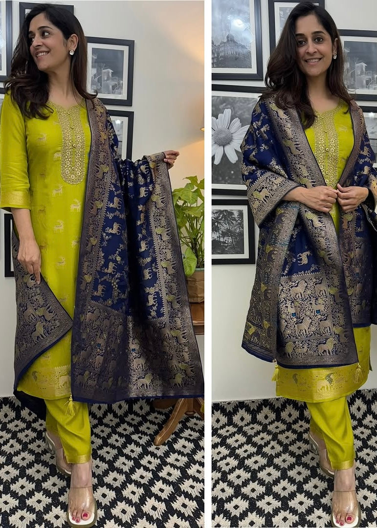 “AMRITA” Festive wear Jacquard silk kurta bottom with dupatta set