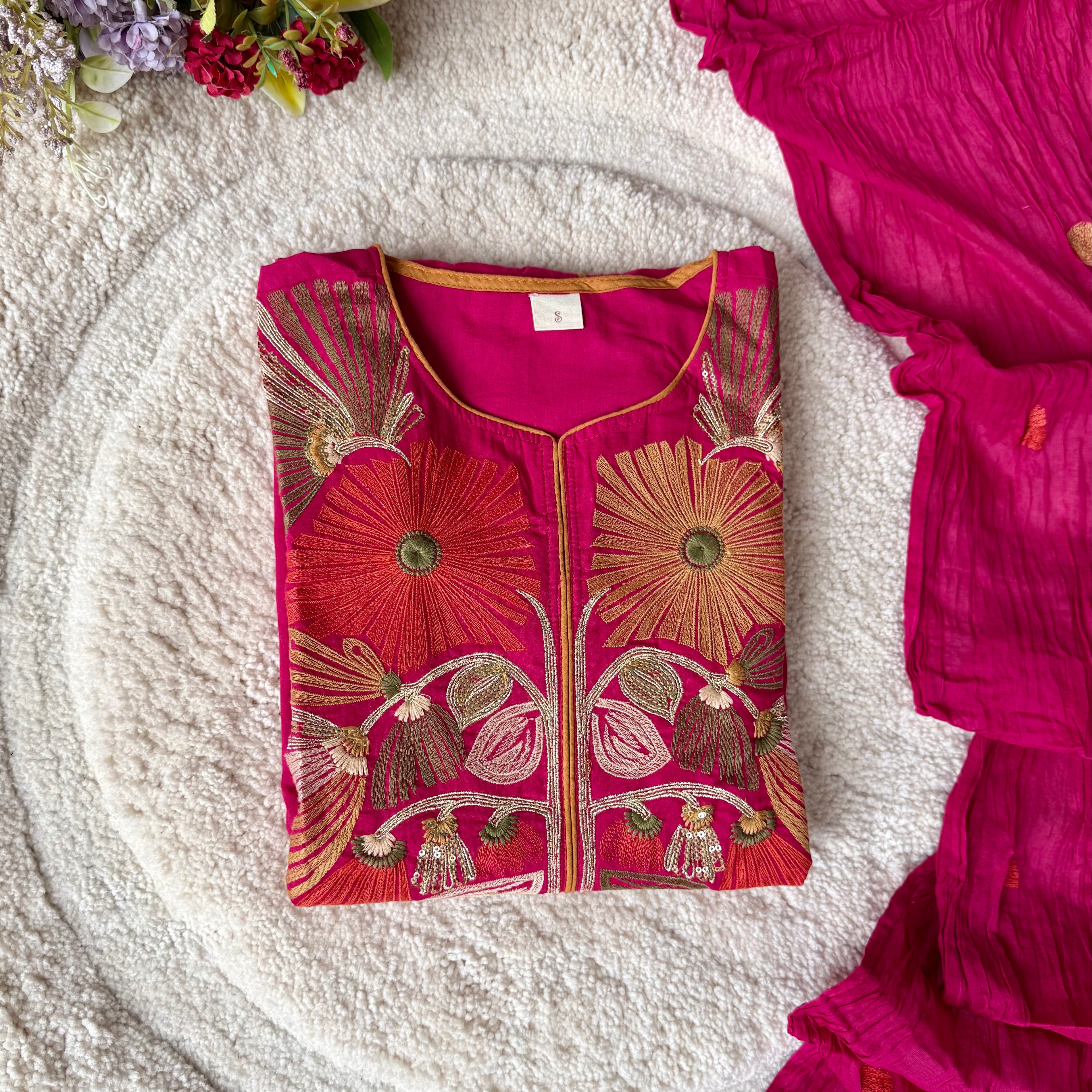 “Elegant” Embroidered Mul Cotton Kurta Set