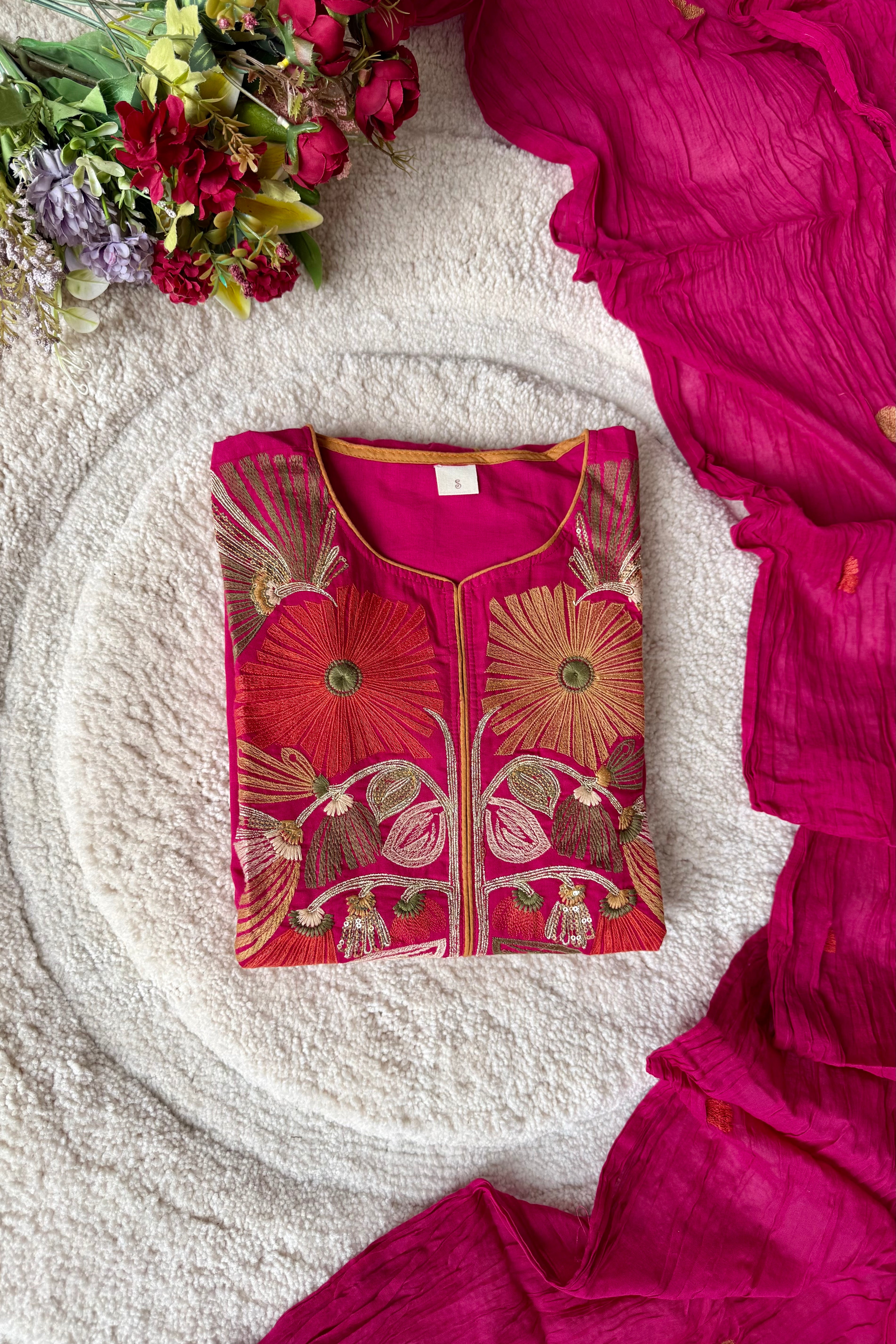 “Elegant” Embroidered Mul Cotton Kurta Set