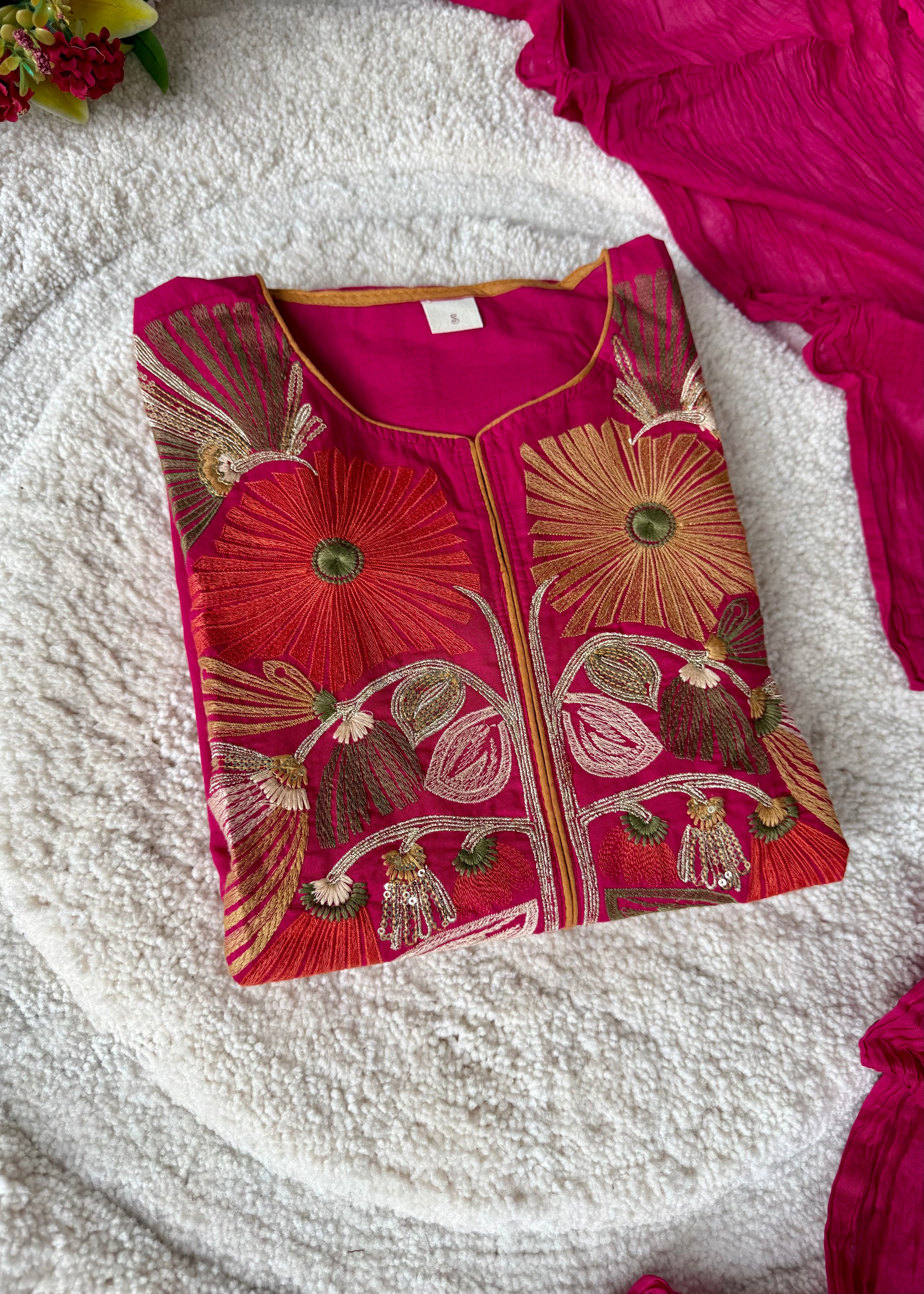 “Elegant” Embroidered Mul Cotton Kurta Set