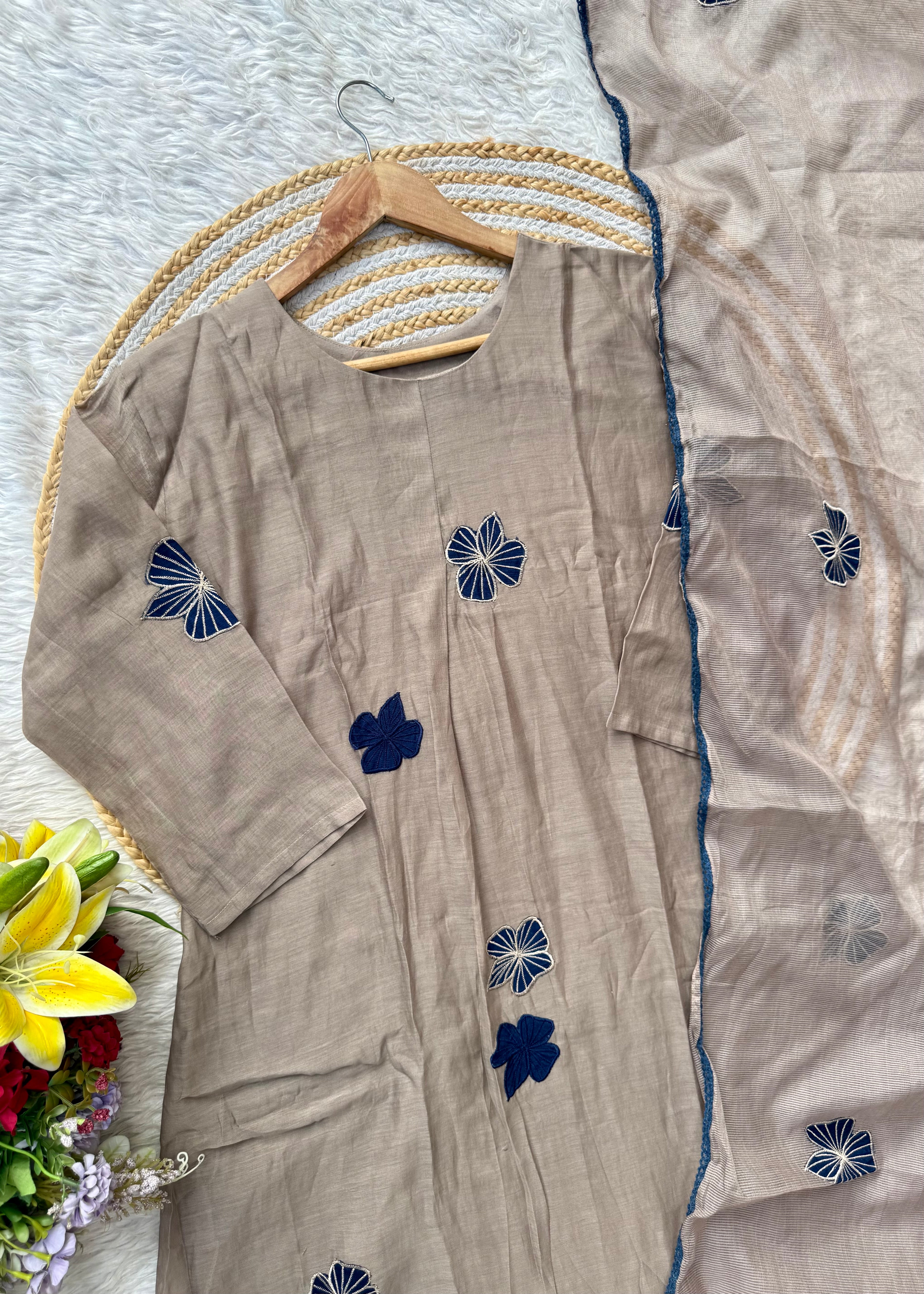 “ISRA” Mul Chanderi party wear A line anarkali kurta set