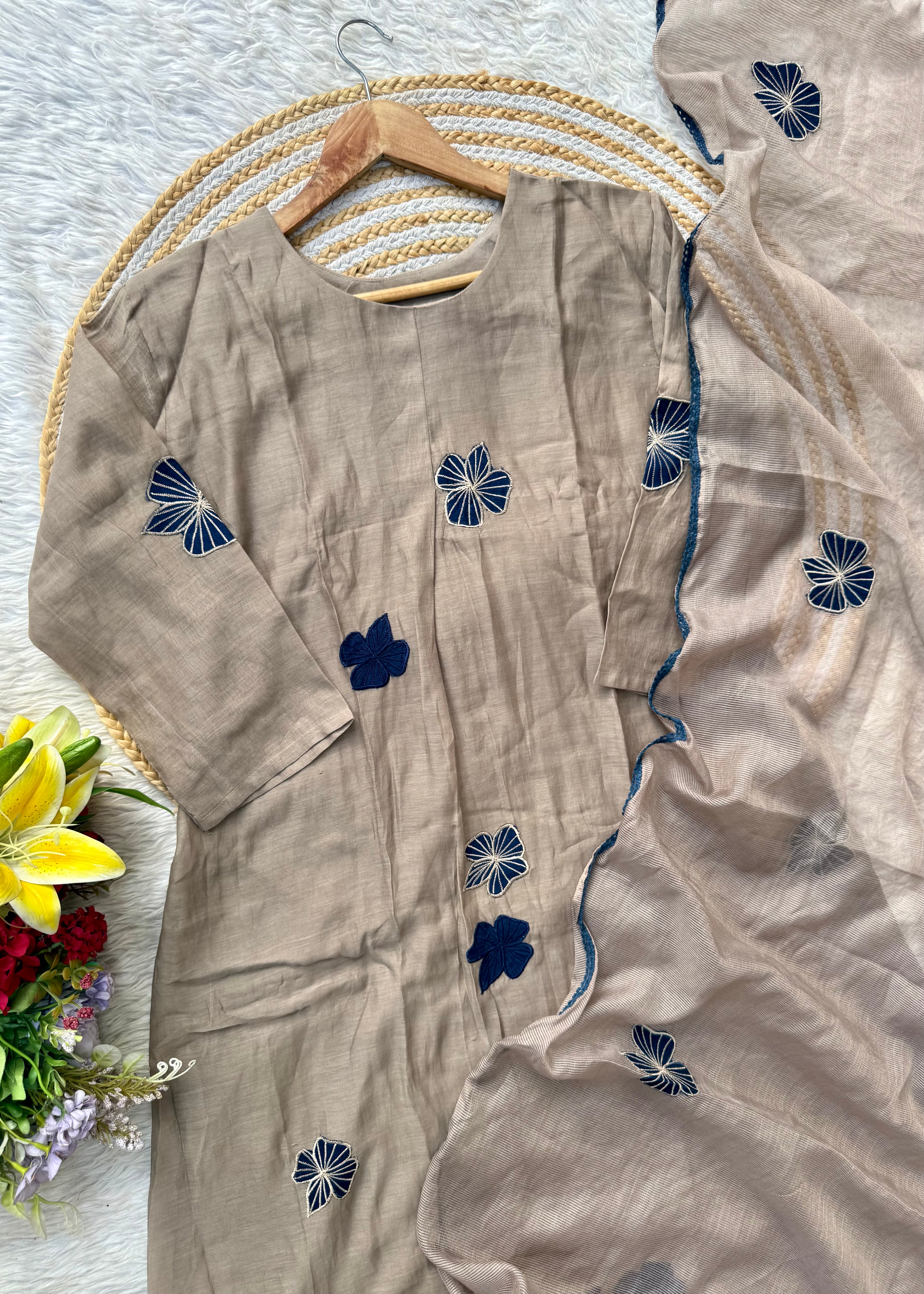 “ISRA” Mul Chanderi party wear A line anarkali kurta set