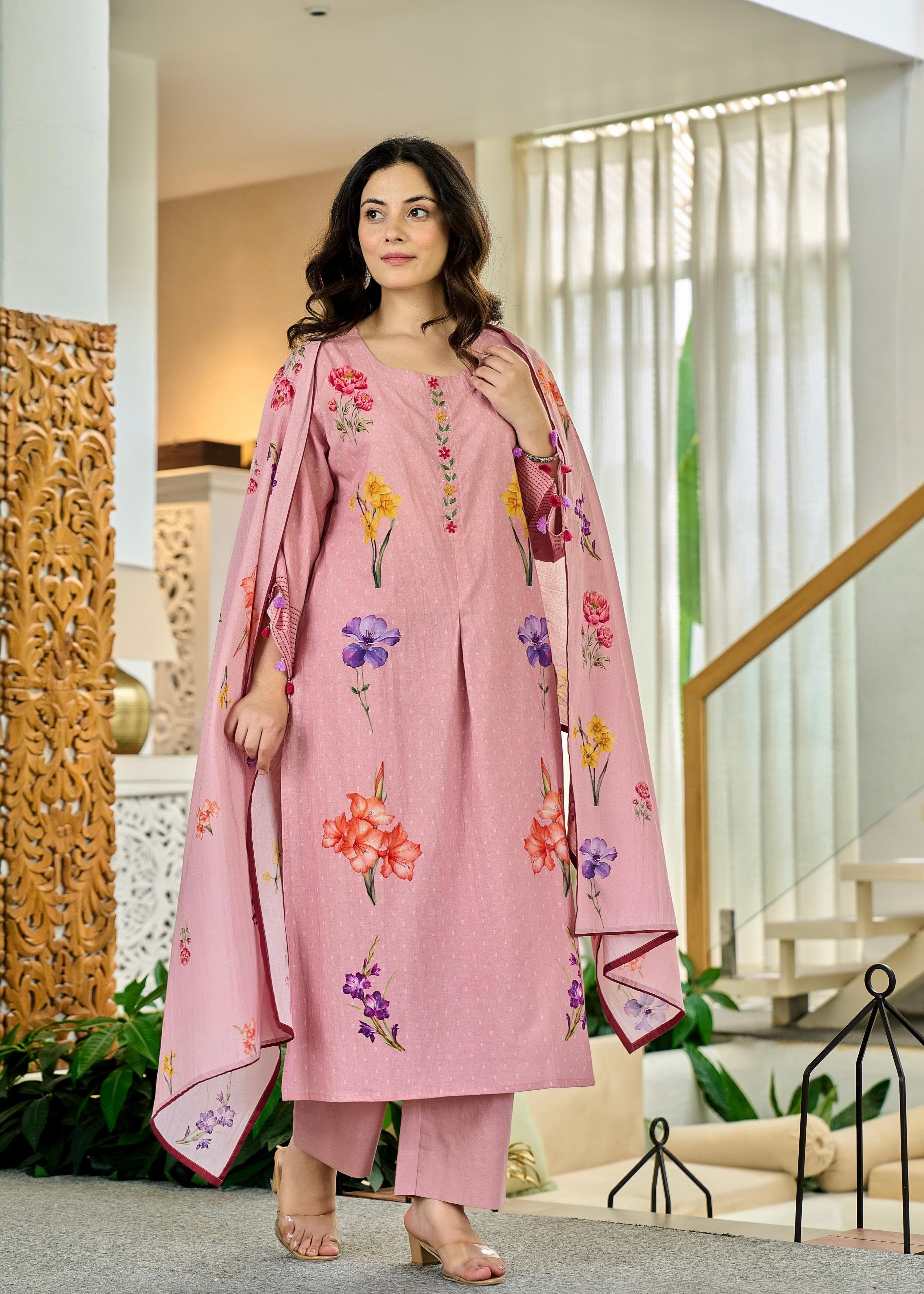 “AVLEEN" Premium Cotton dobby printed kurta set