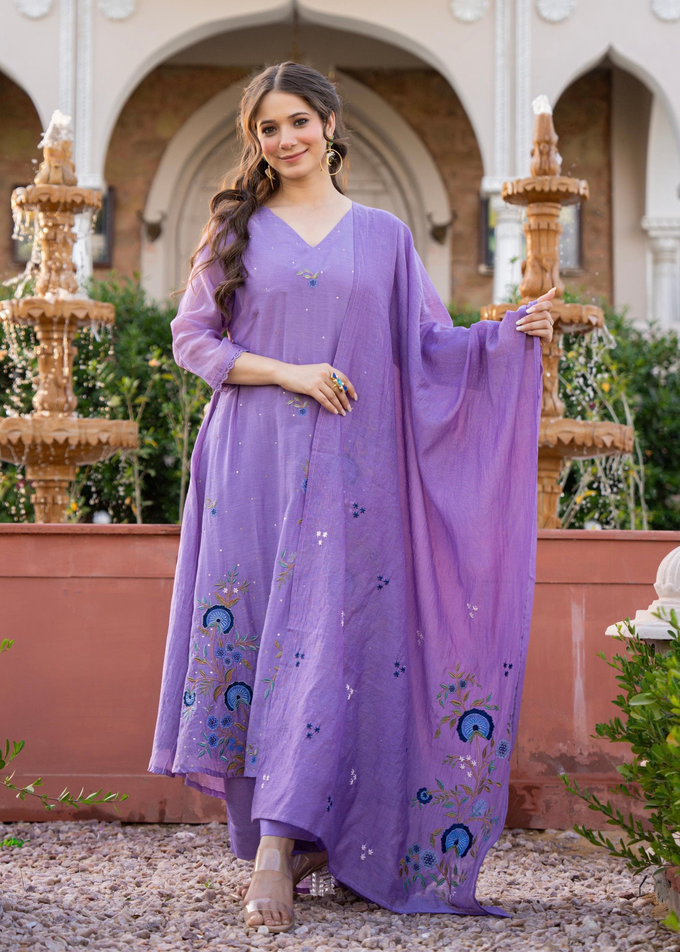 “EKTA” Beautiful premium Mul Chanderi  anarkali suit set